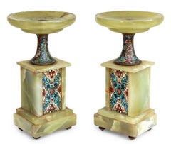 French Onyx and Champleve Enamel Tazze, Pair