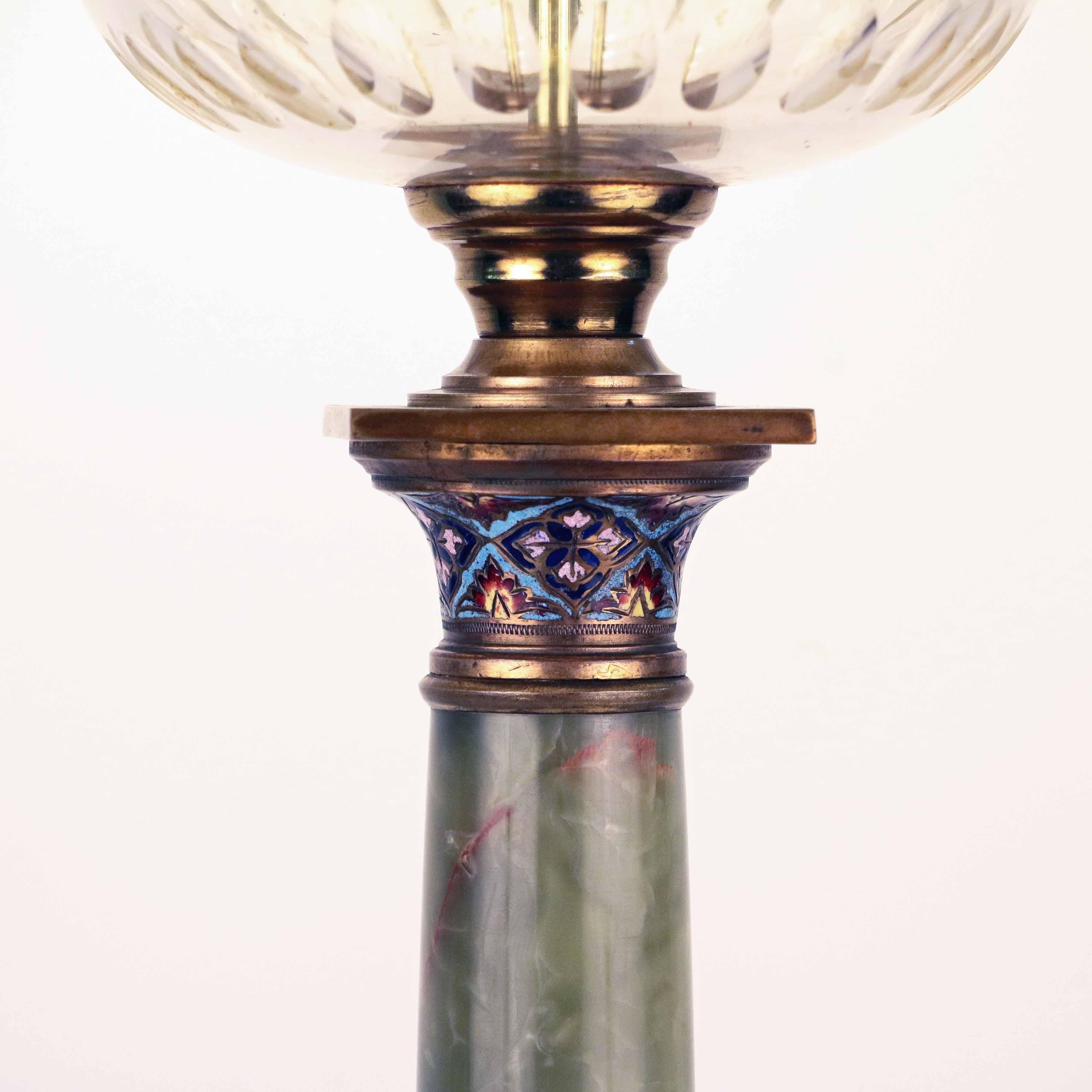 Cloissoné French Onyx and Cloisonne Banquet Lamp For Sale