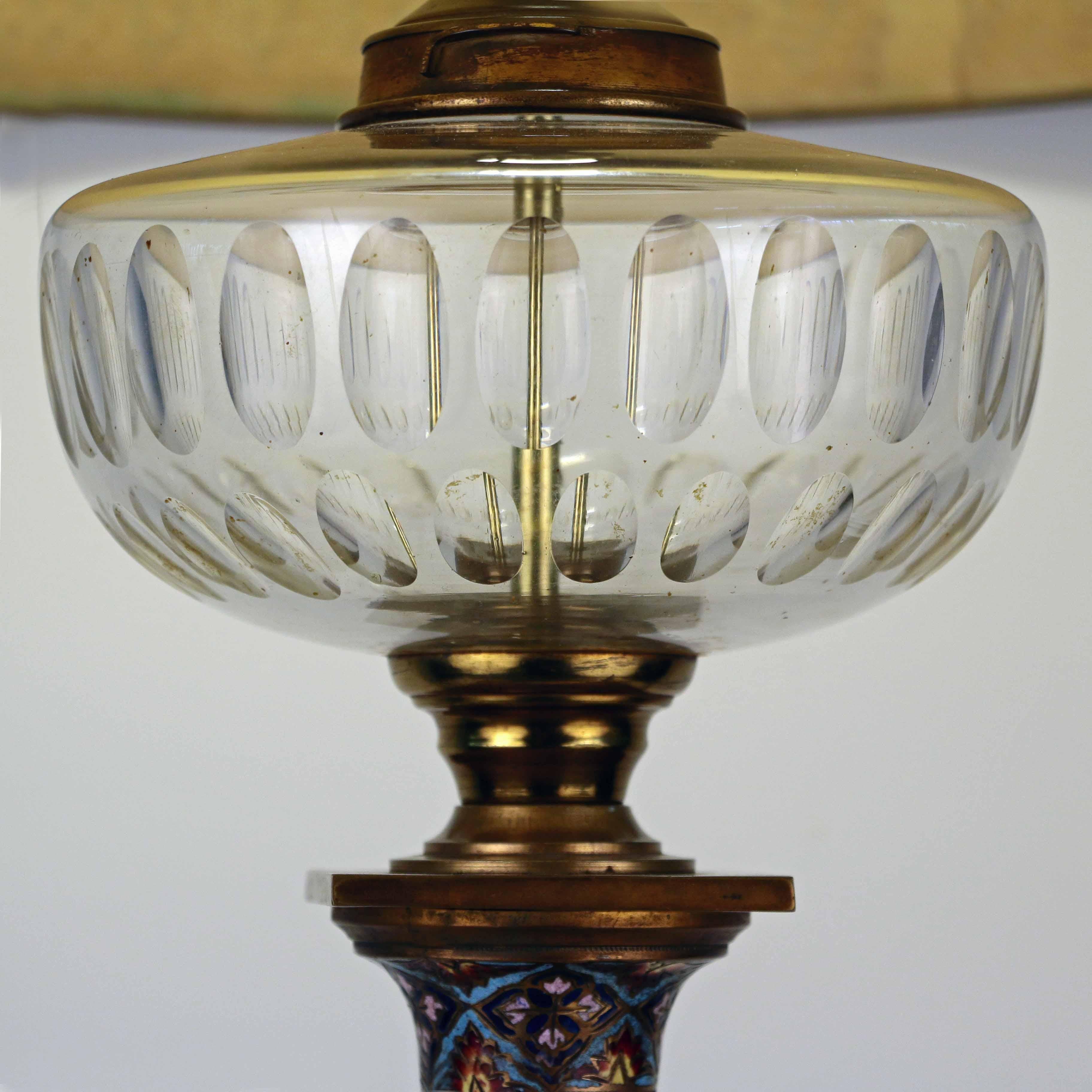 Late Victorian French Onyx and Cloisonne Banquet Lamp For Sale