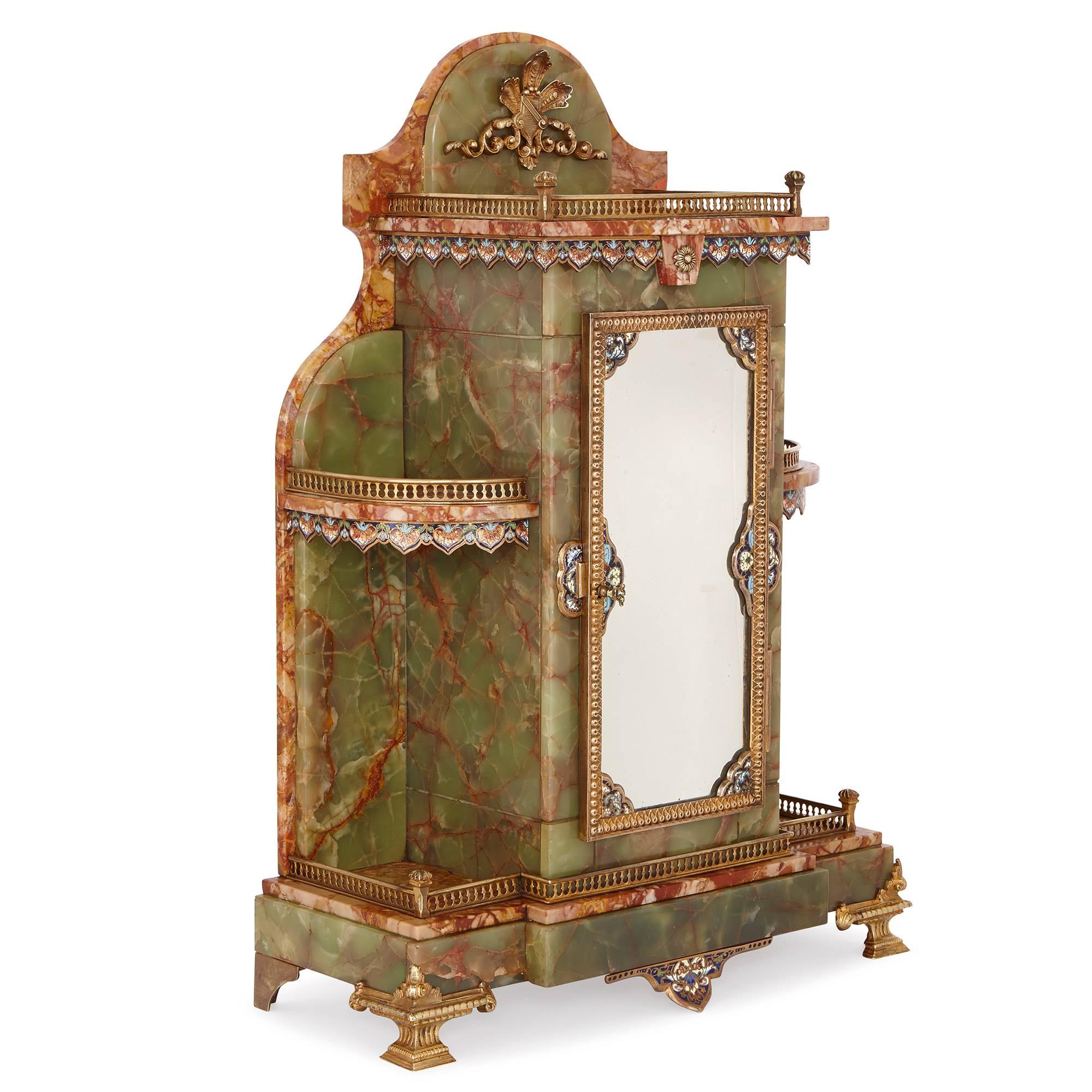 Belle Époque French Onyx and Enamel Miniature Table Cabinet For Sale