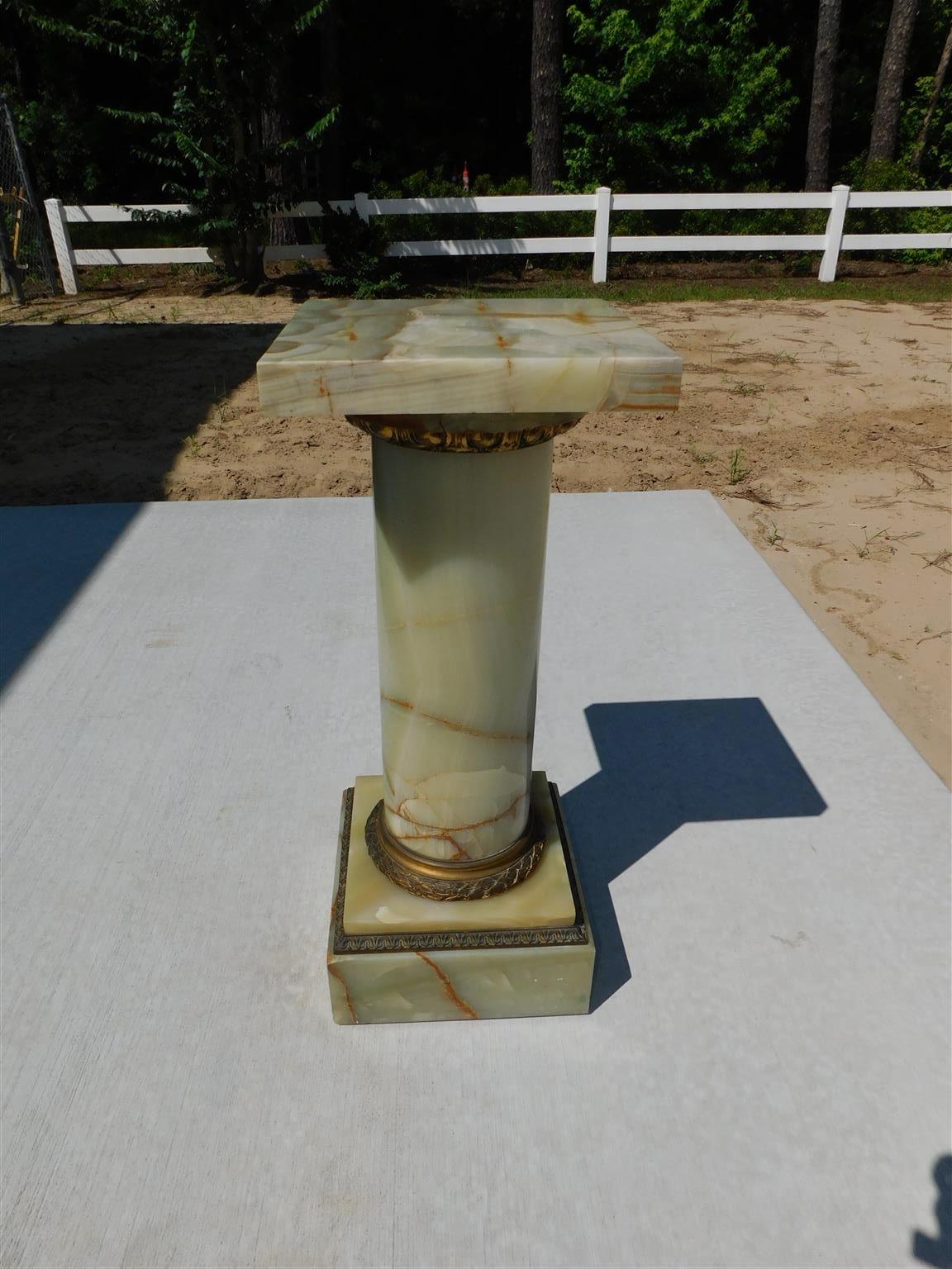 Louis Philippe French Onyx and Gilt Bronze Foliage Garden Pedestal on Squared Base, Circa 1850 For Sale