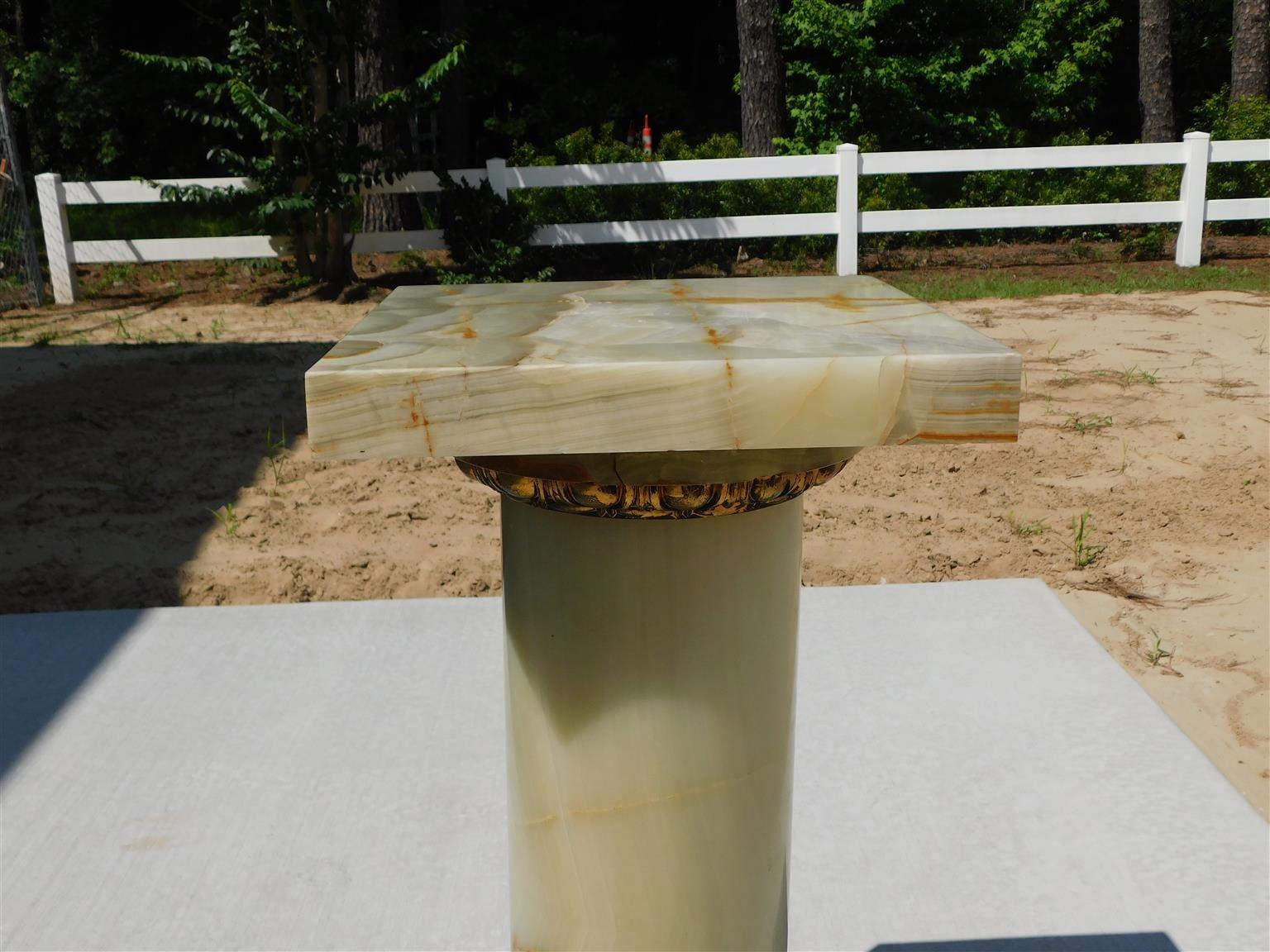 Mid-19th Century French Onyx and Gilt Bronze Foliage Garden Pedestal on Squared Base, Circa 1850 For Sale