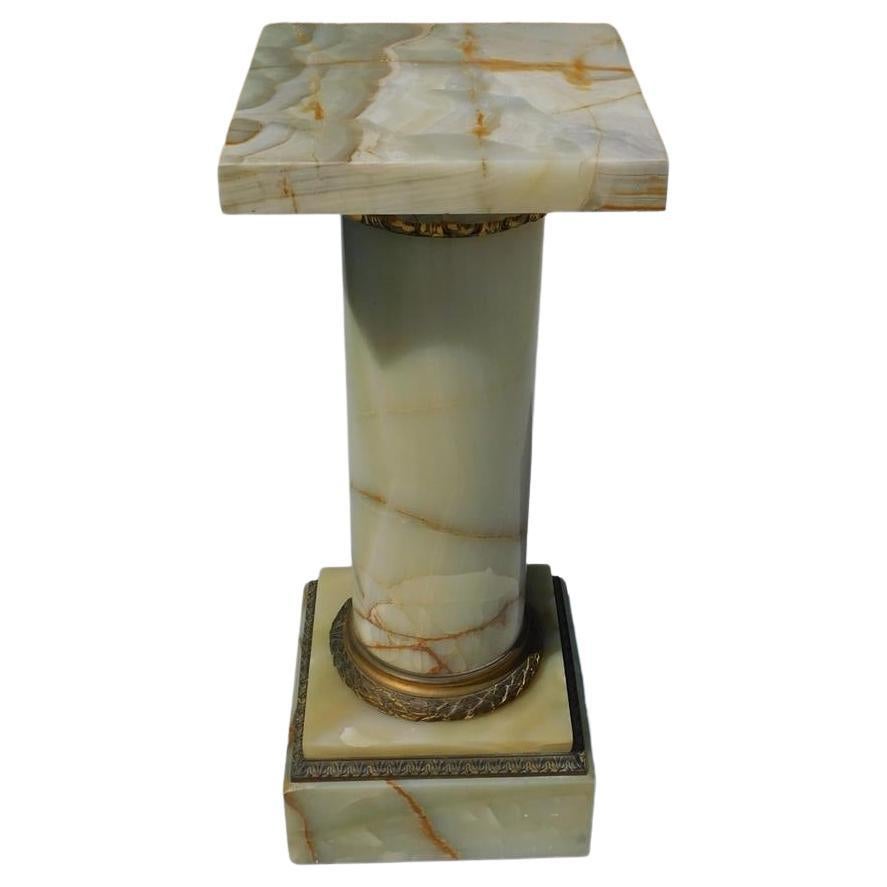 French Onyx and Gilt Bronze Foliage Garden Pedestal on Squared Base, Circa 1850 For Sale