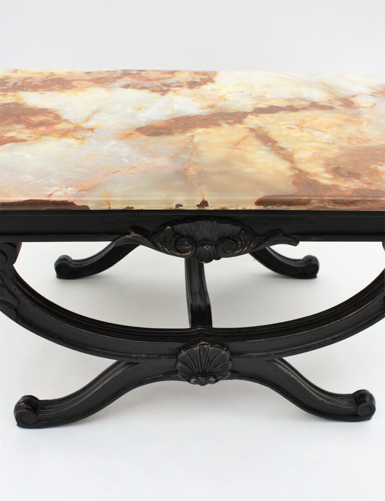 French Onyx and Wood Coffee Table For Sale 5