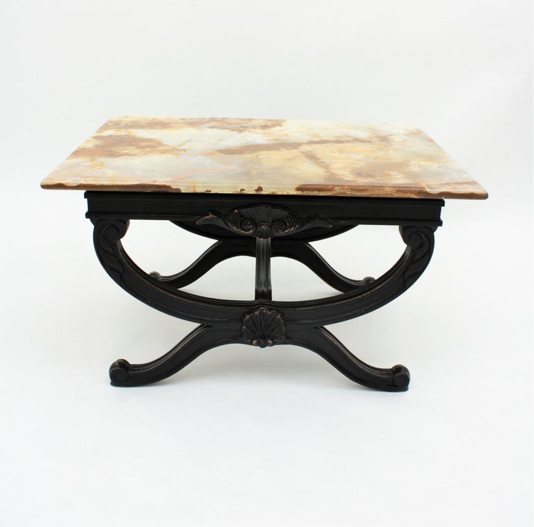 French Onyx and Wood Coffee Table For Sale 1
