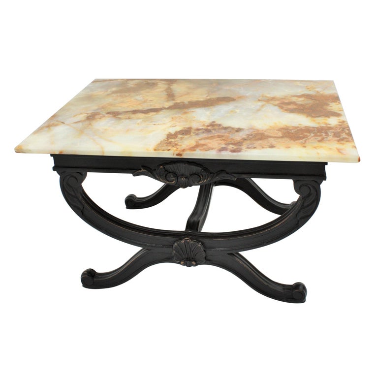 French Onyx and Wood Coffee Table For Sale
