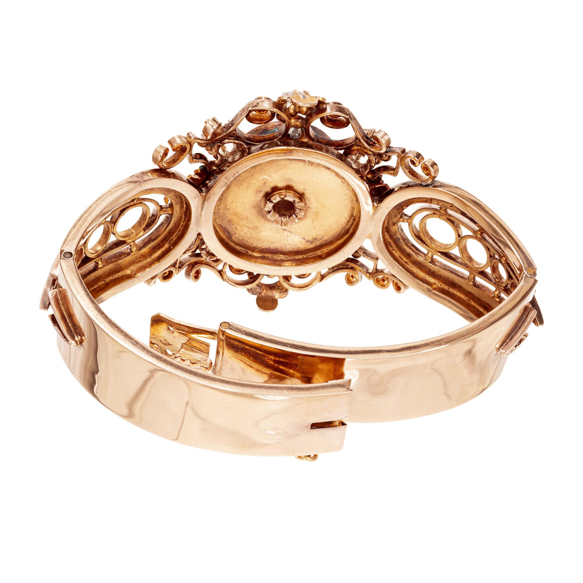 .65 Carat Diamond Round Onyx Rose Gold French Bangle Bracelet  en vente 2