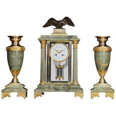 Antique French Onyx Four Glass Clock Set