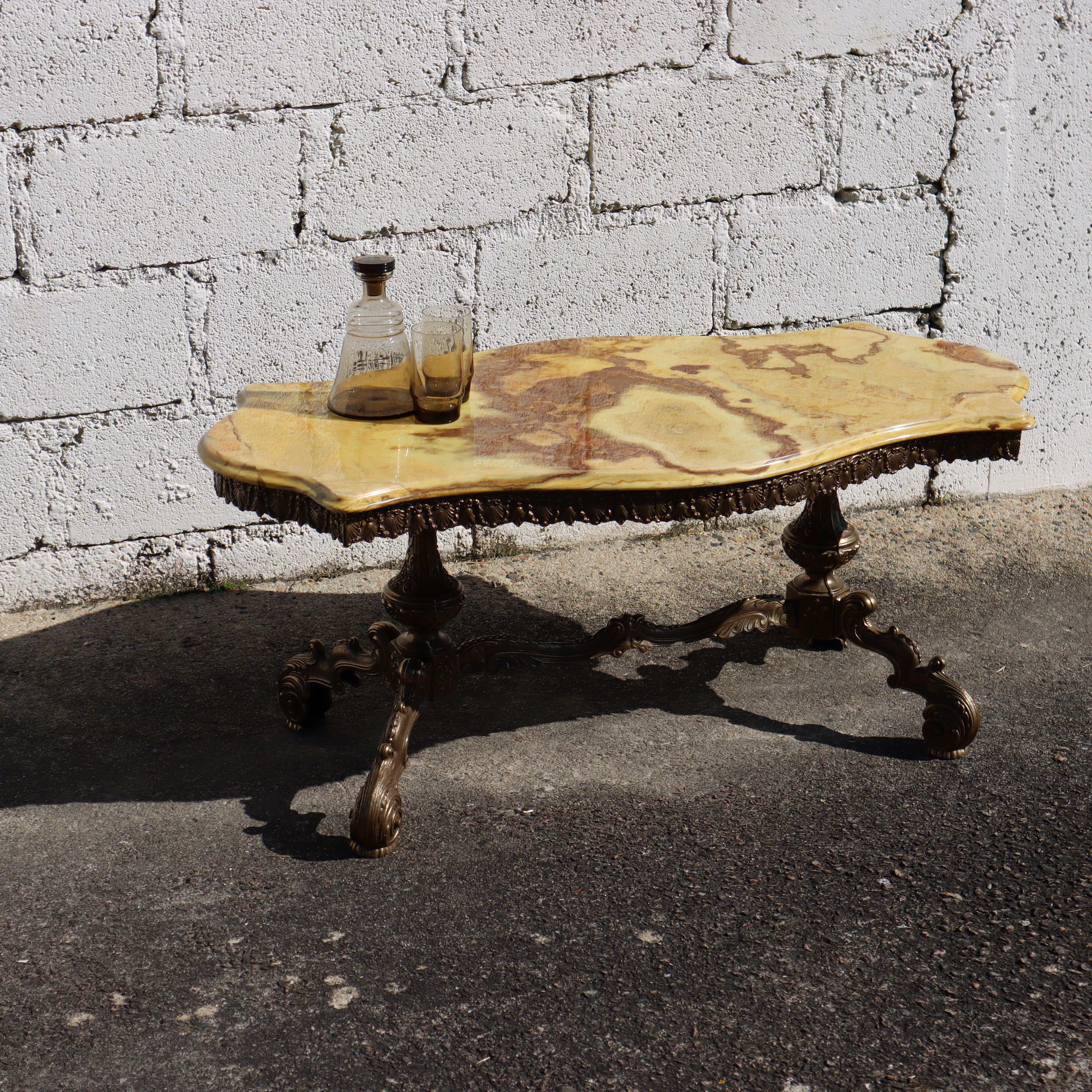 French Onyx Marble & Bronze Coffee Table-Cocktail-Lounge Table-Rococo Styl-60s 4