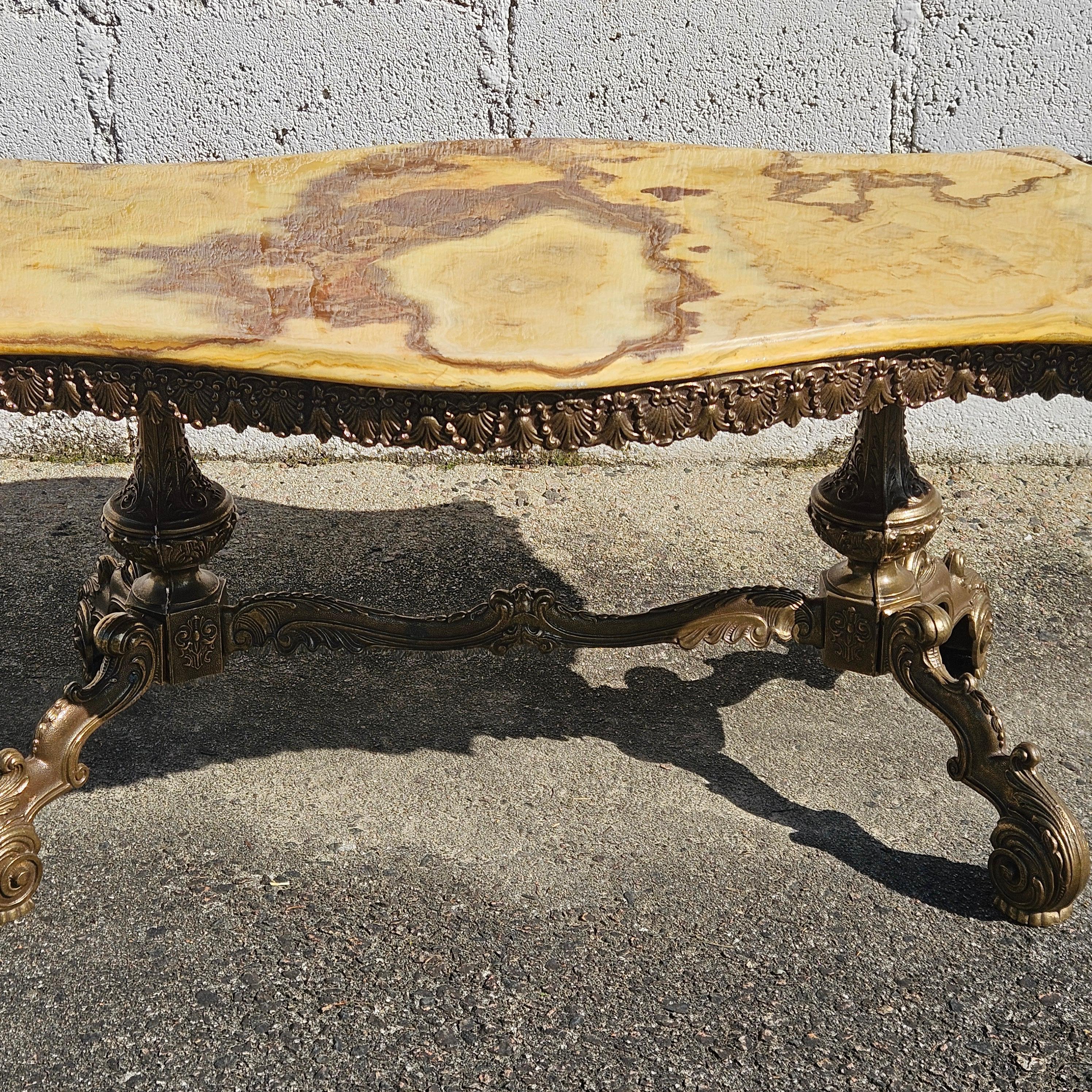 French Onyx Marble & Bronze Coffee Table-Cocktail-Lounge Table-Rococo Styl-60s 9