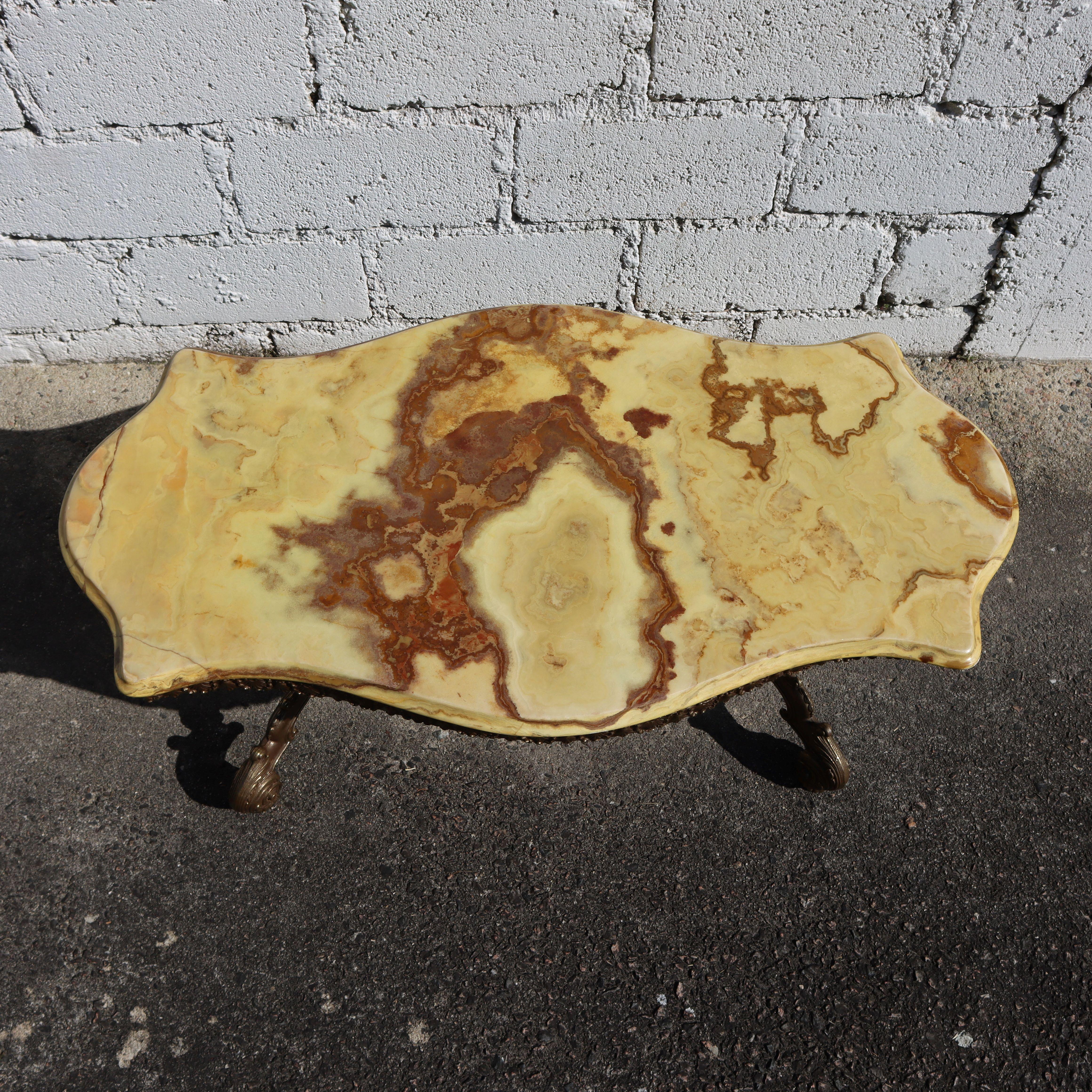 Cast French Onyx Marble & Bronze Coffee Table-Cocktail-Lounge Table-Rococo Styl-60s