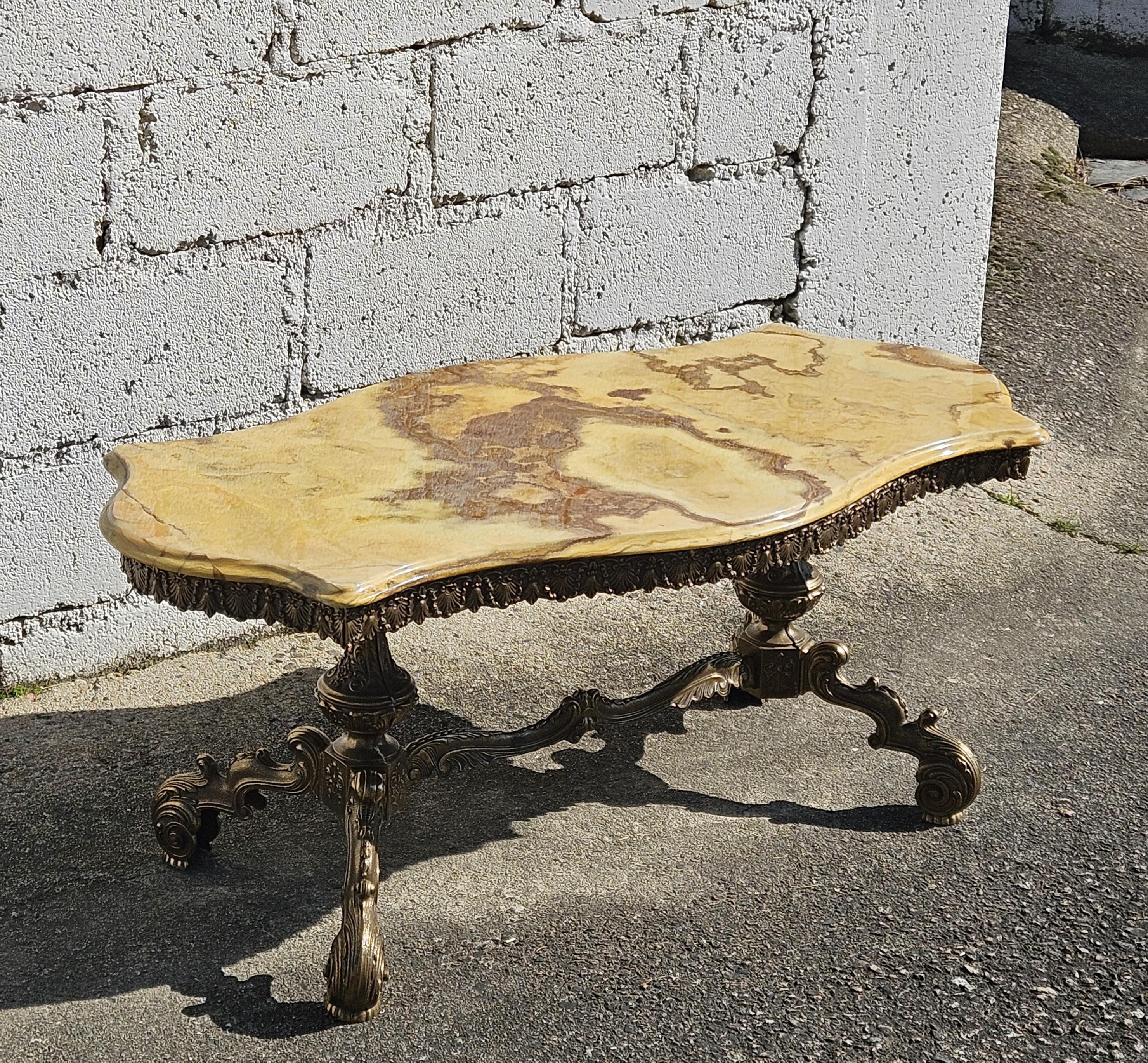 Mid-20th Century French Onyx Marble & Bronze Coffee Table-Cocktail-Lounge Table-Rococo Styl-60s