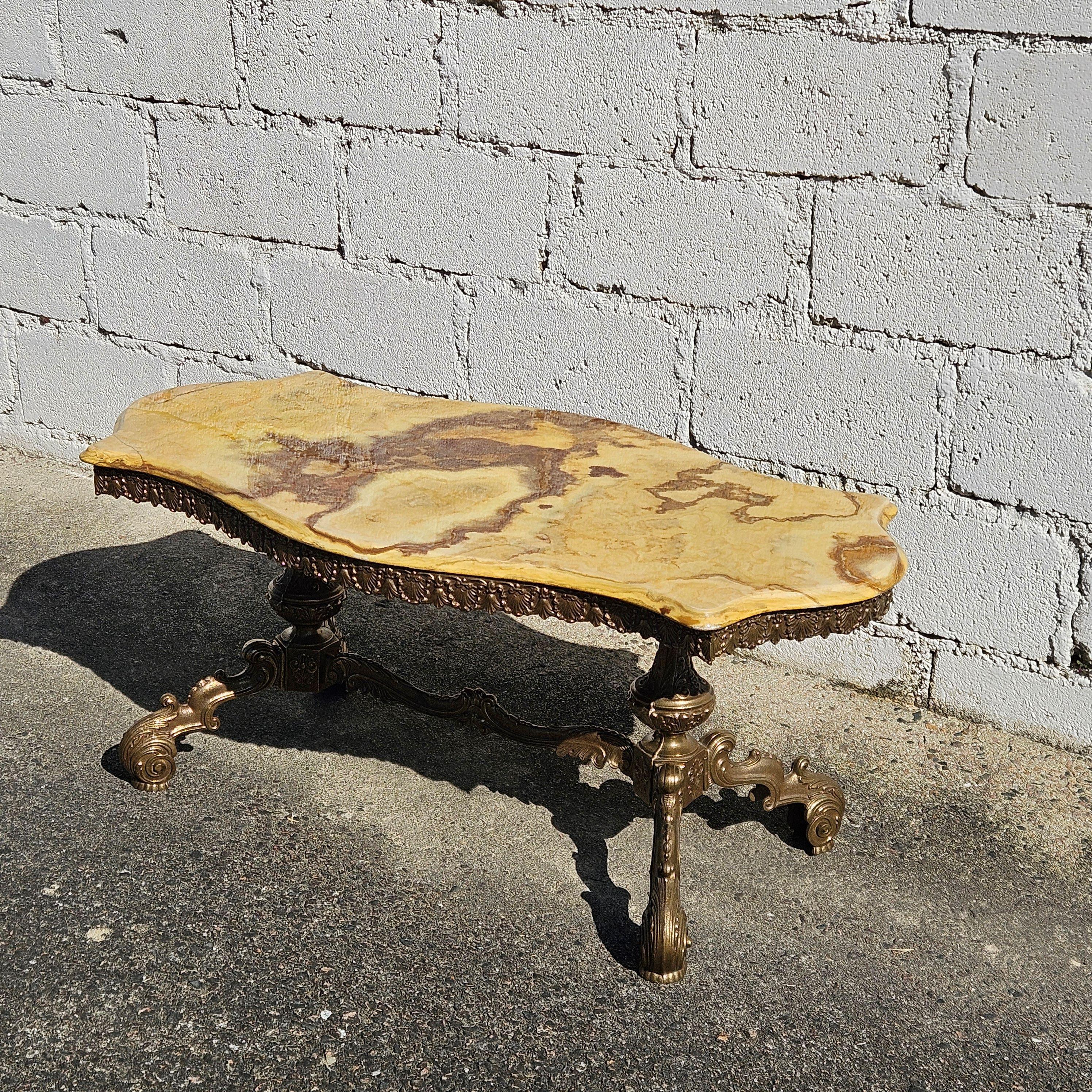 French Onyx Marble & Bronze Coffee Table-Cocktail-Lounge Table-Rococo Styl-60s 1