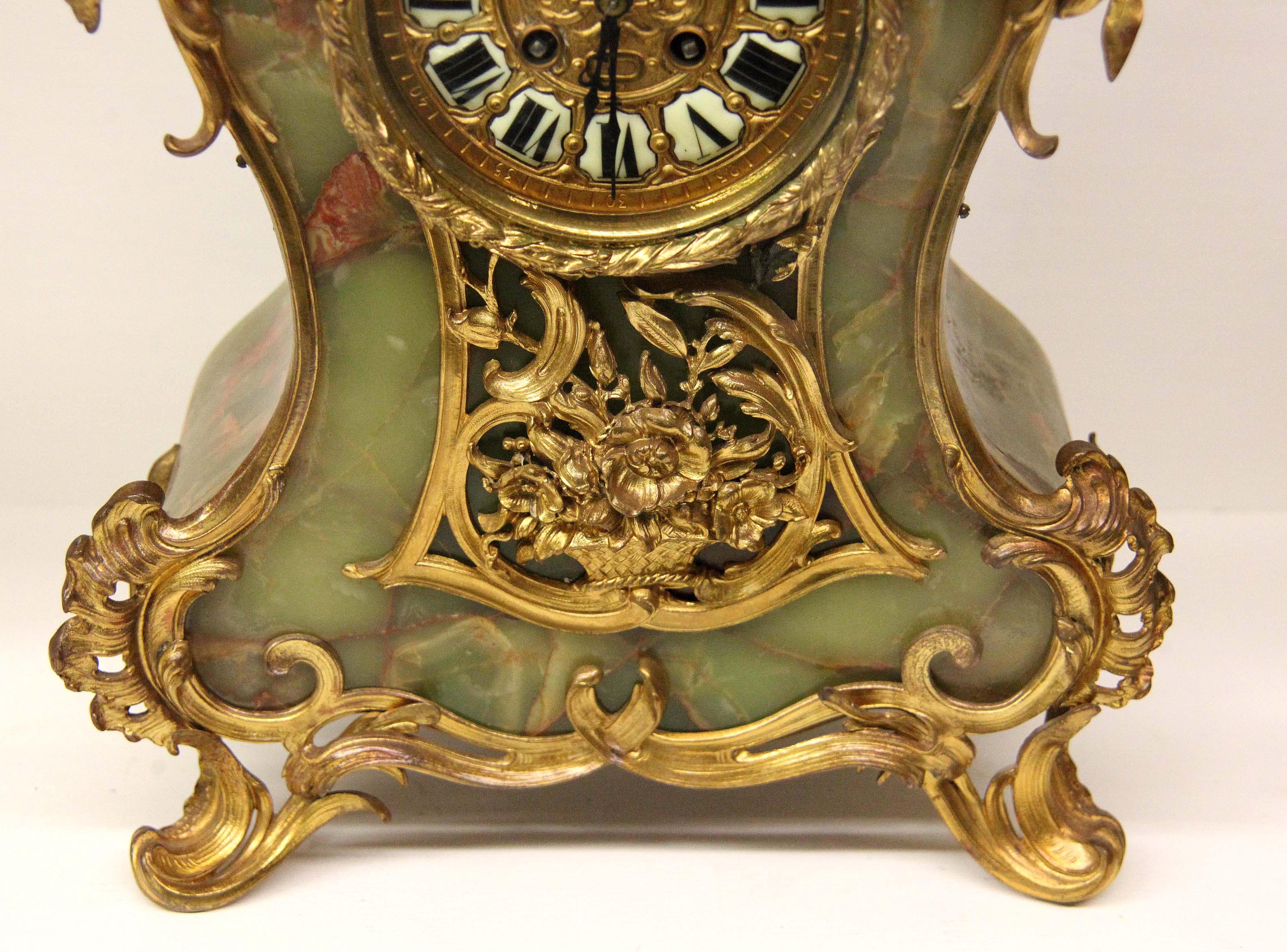 Gilt French Onyx Serpentine Clock Set