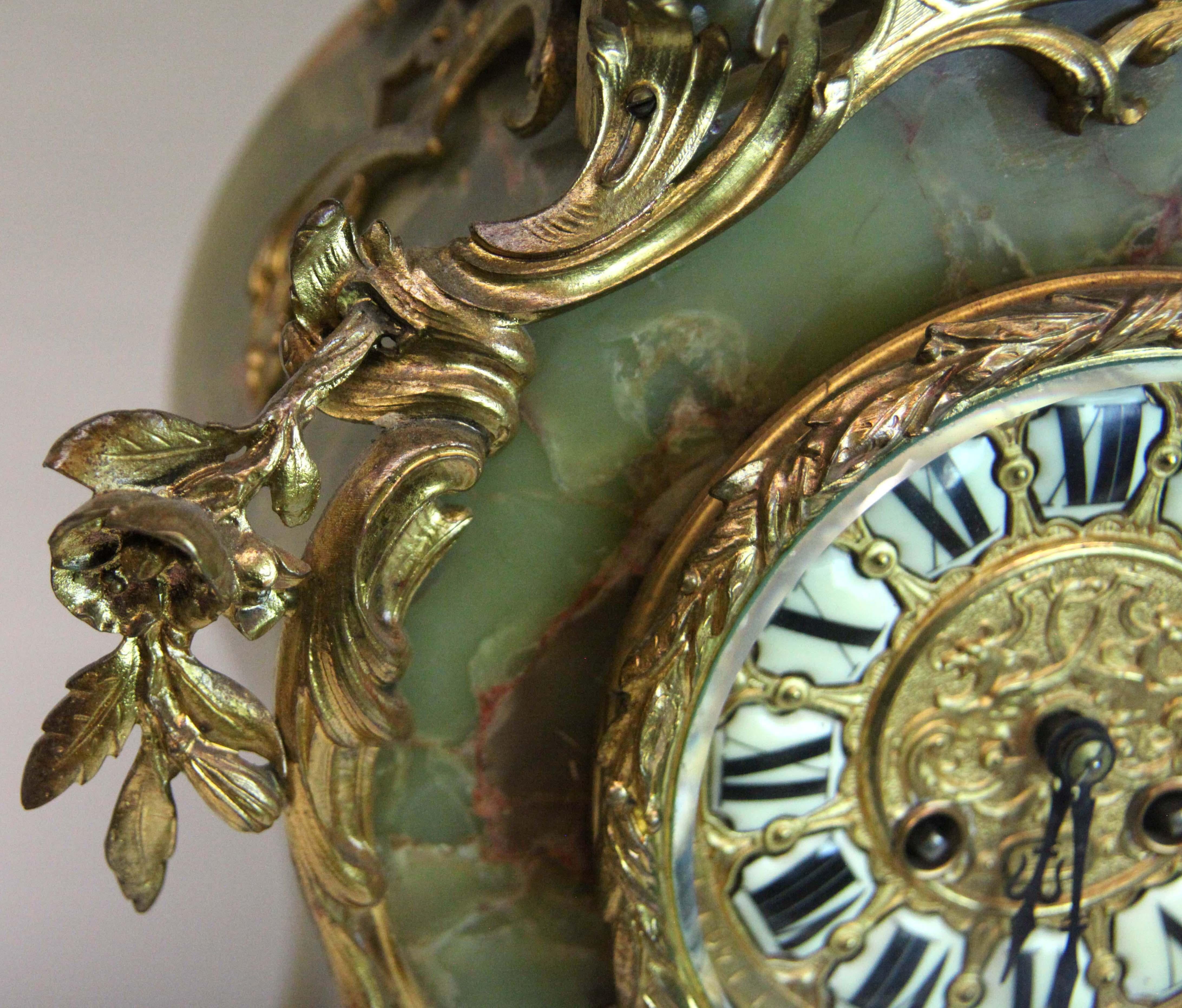 19th Century French Onyx Serpentine Clock Set