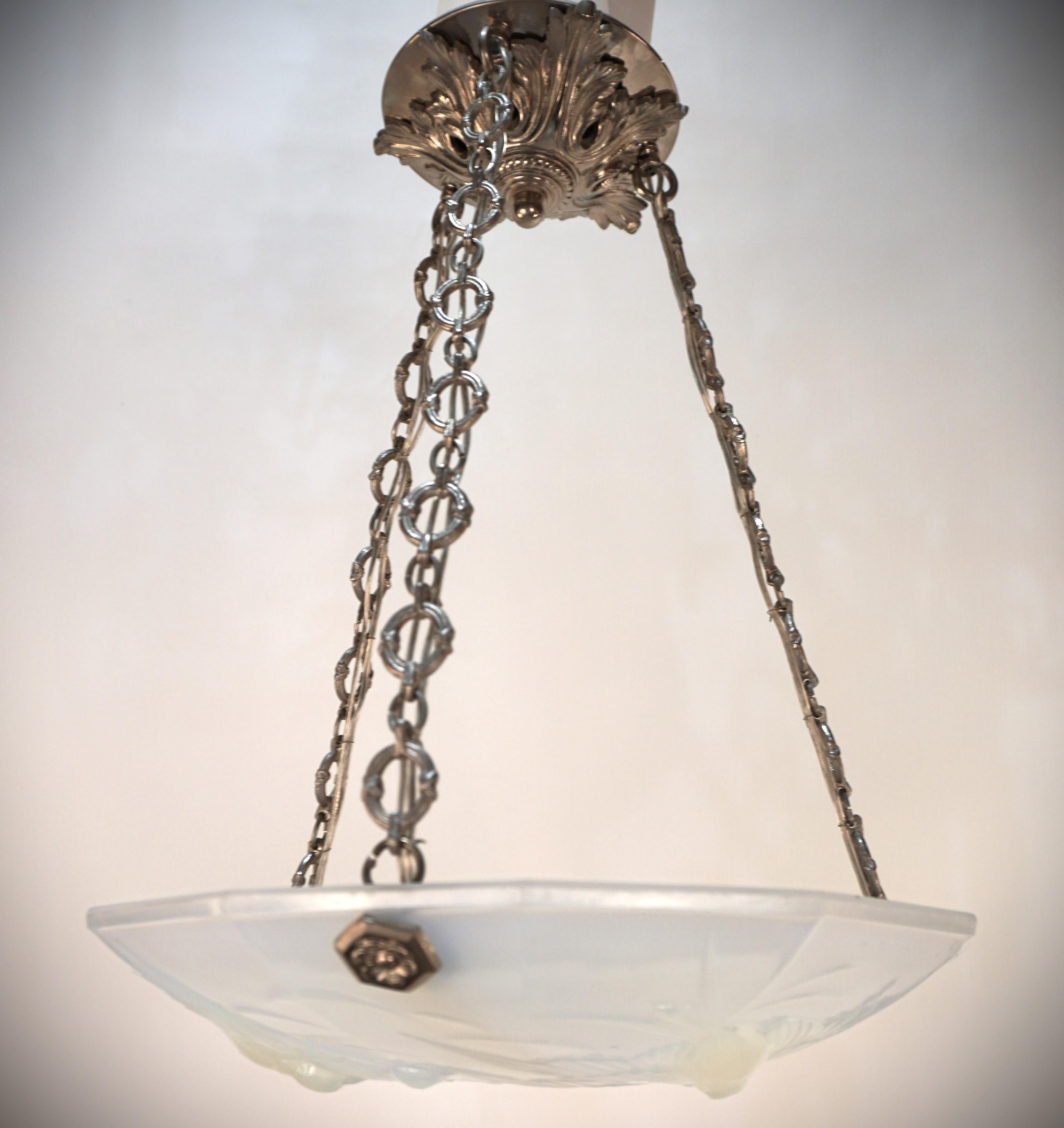 French Opal Glass Flying Brid Design Chandelier by Ezan For Sale 6