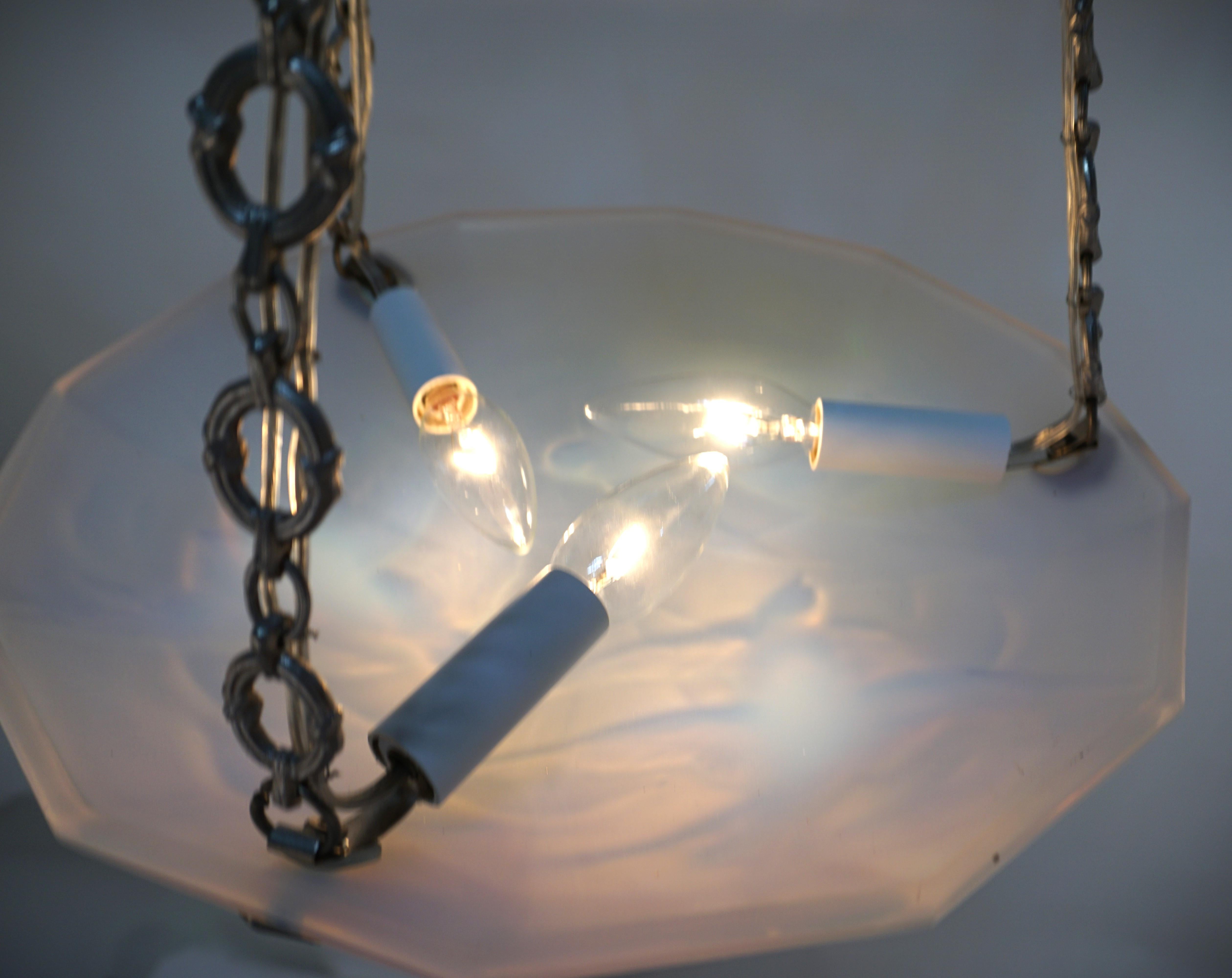 French Opal Glass Flying Brid Design Chandelier by Ezan For Sale 3