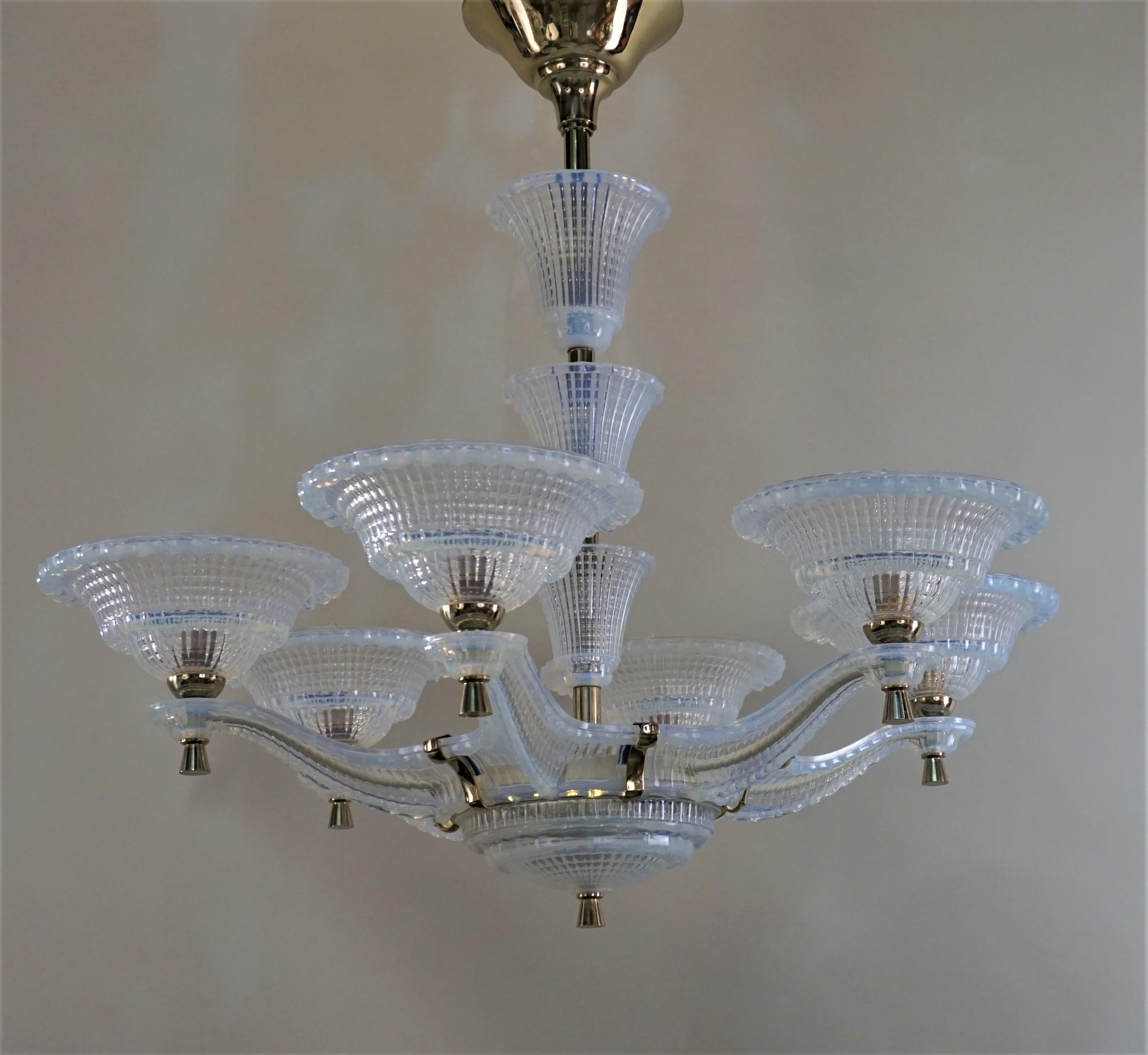 French Opalescent Glass Art Deco Chandelier 5