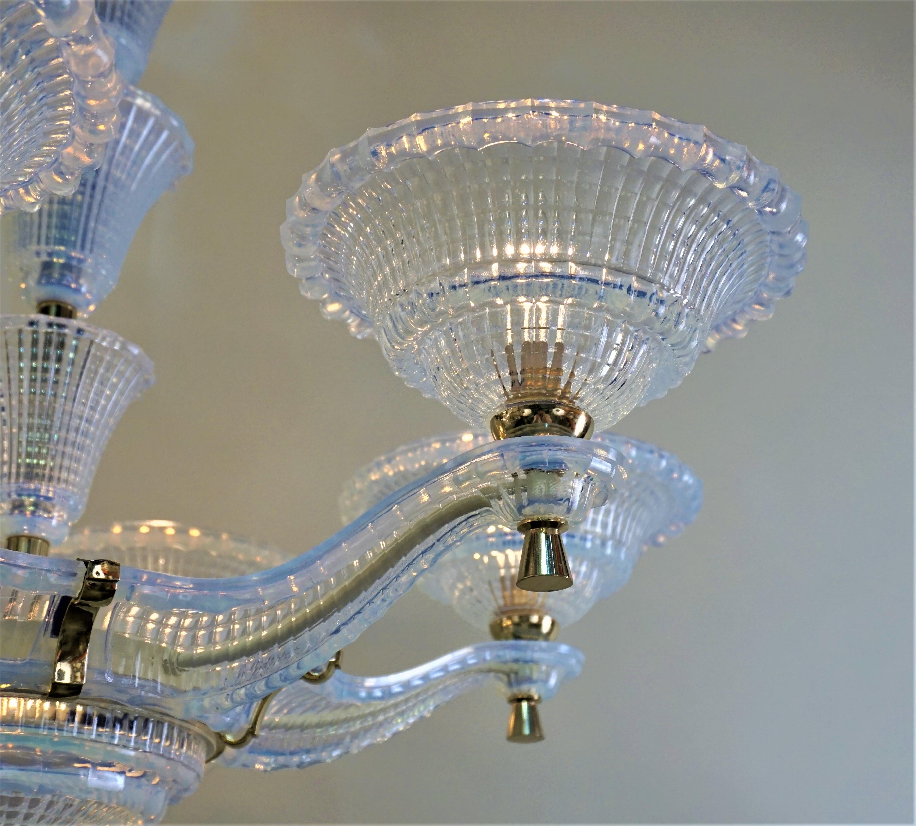 French Opalescent Glass Art Deco Chandelier In Good Condition In Fairfax, VA