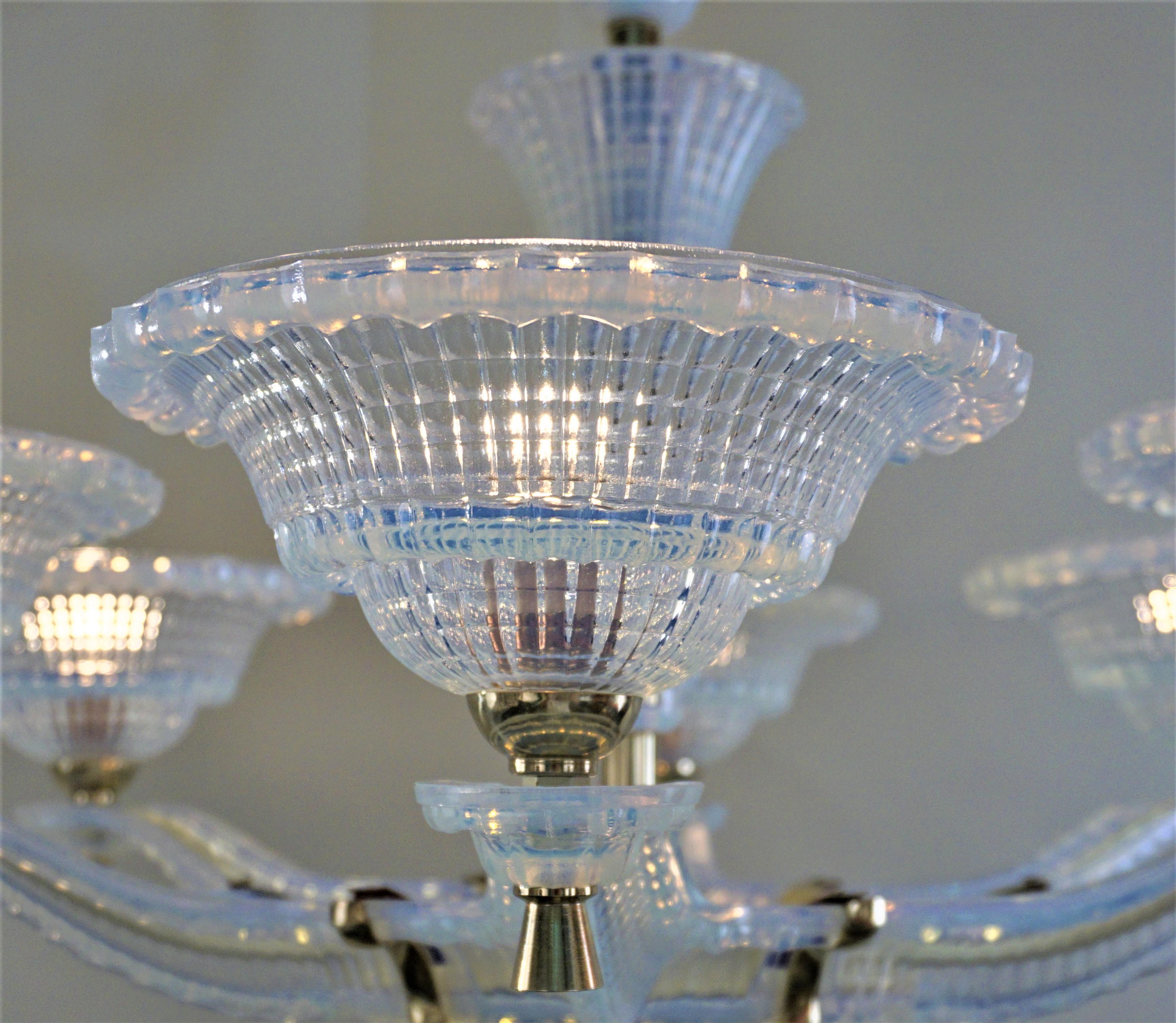 French Opalescent Glass Art Deco Chandelier 1