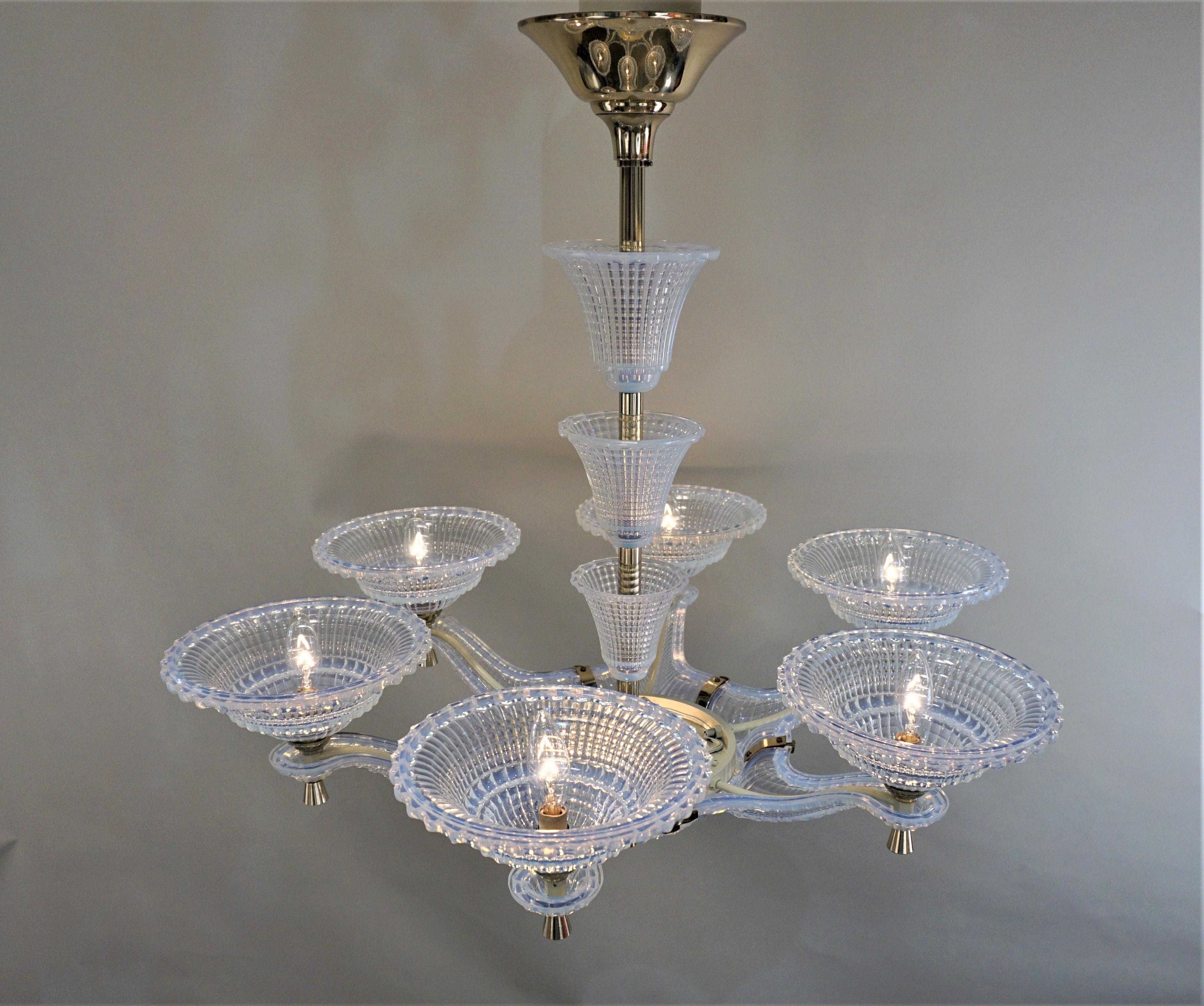 French Opalescent Glass Art Deco Chandelier 2