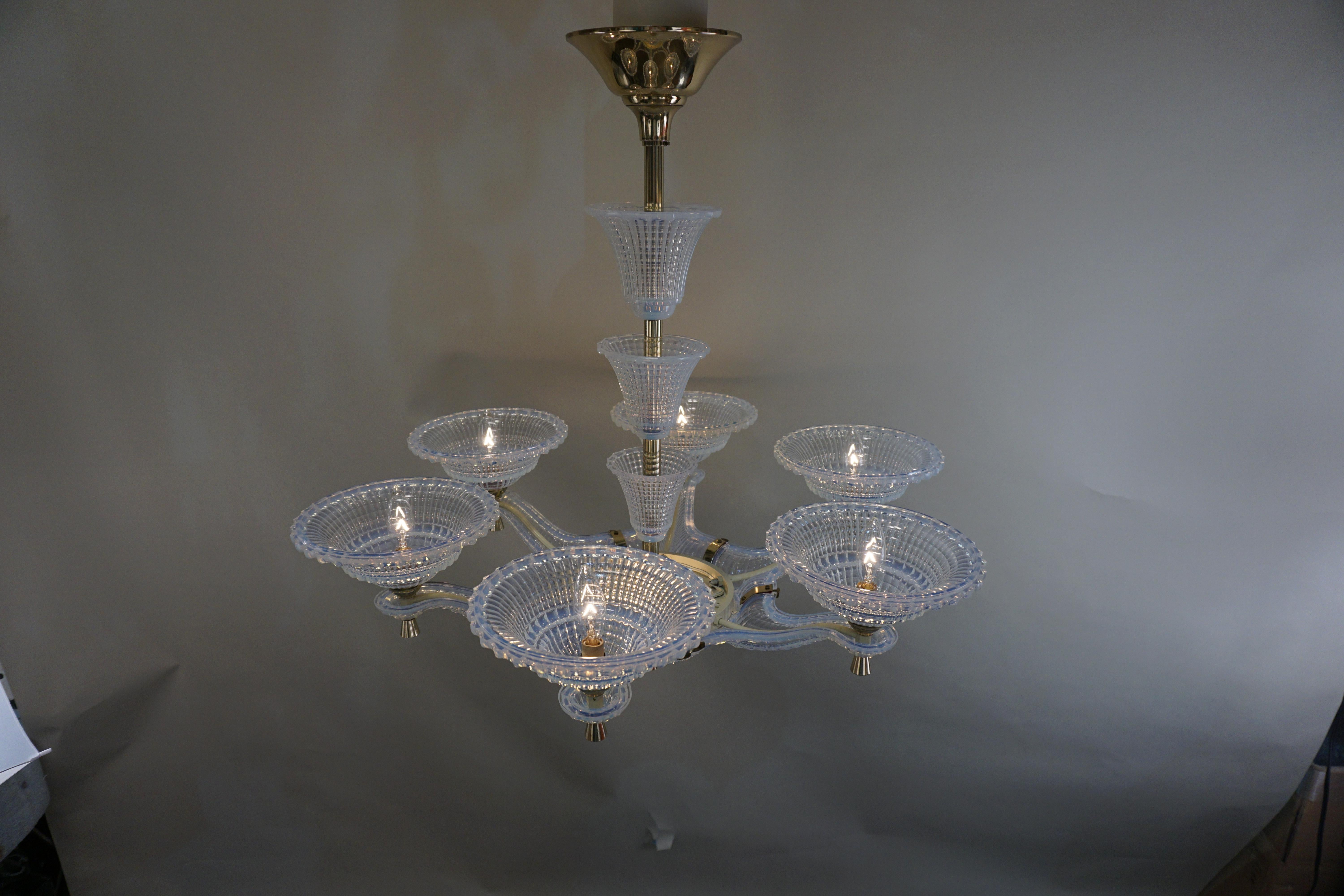 French Opalescent Glass Art Deco Chandelier 3