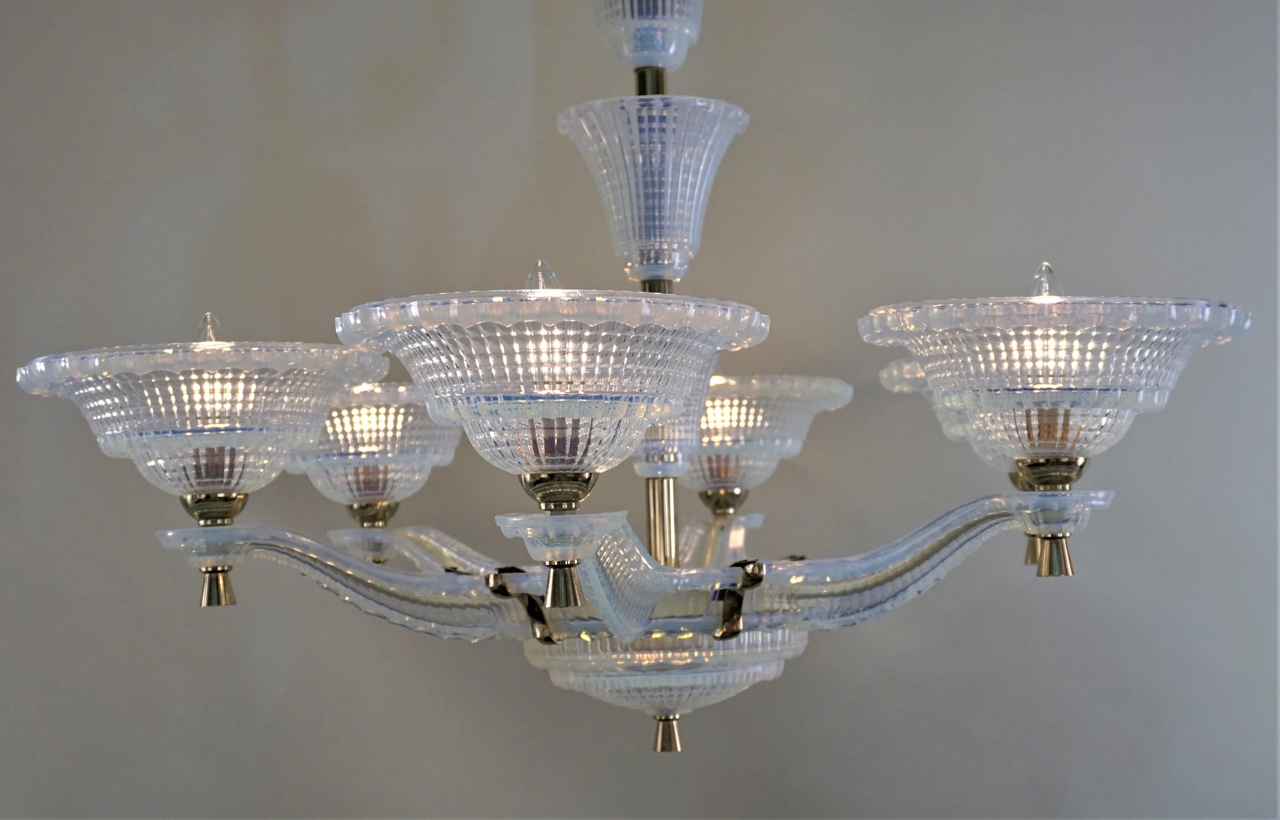 French Opalescent Glass Art Deco Chandelier 4