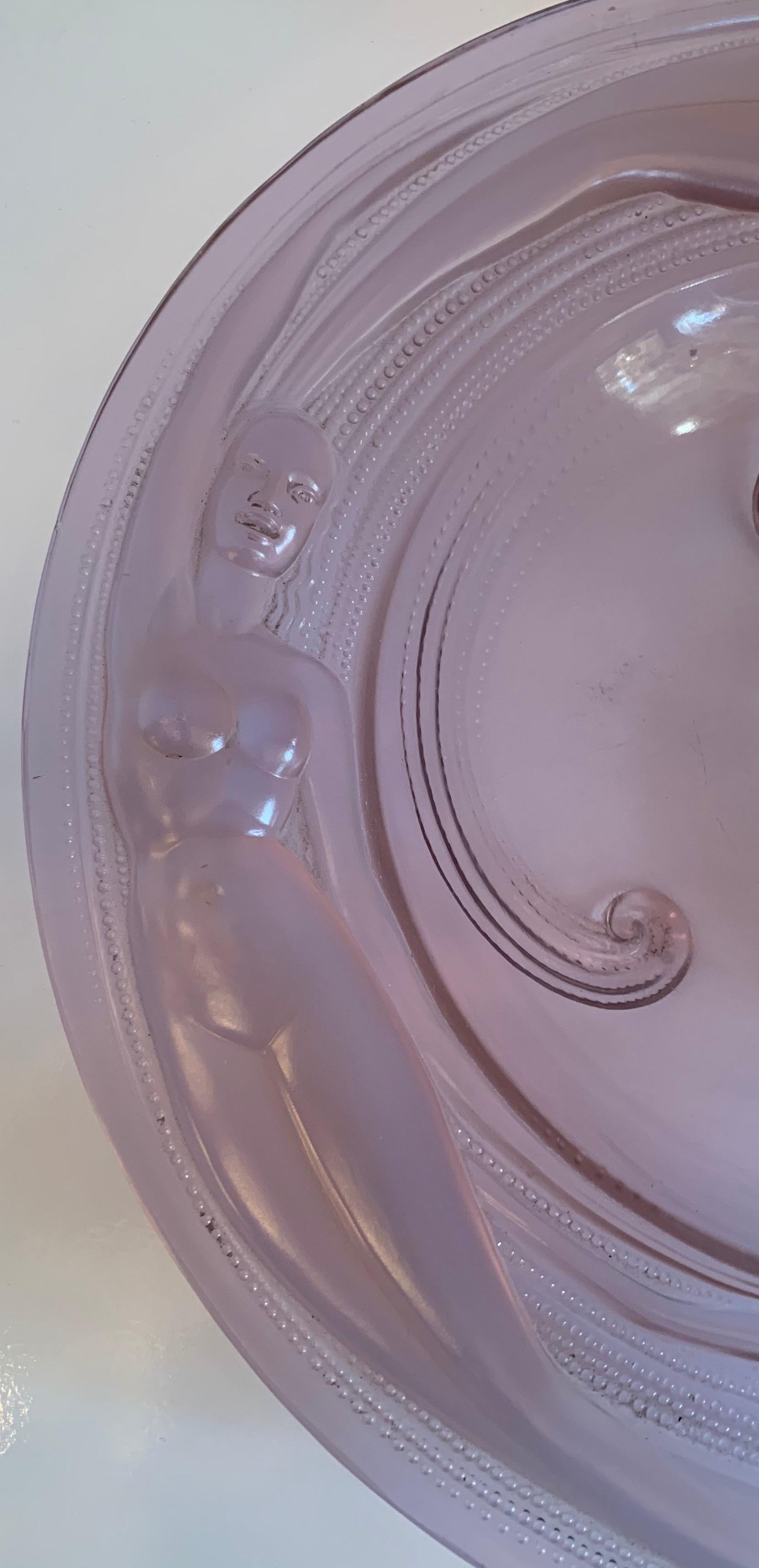 Art Deco French Opalescent VERLYS NAÏADES Three Nude Female Art Glass Centerpiece Bowl