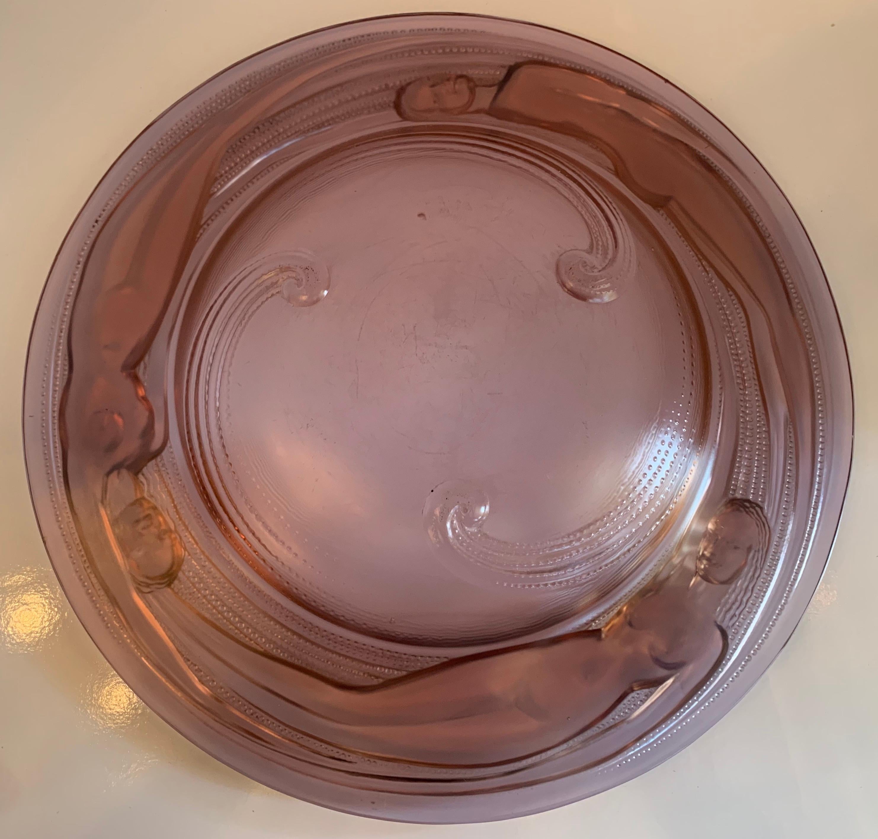 French Opalescent VERLYS NAÏADES Three Nude Female Art Glass Centerpiece Bowl In Good Condition In Roslyn, NY