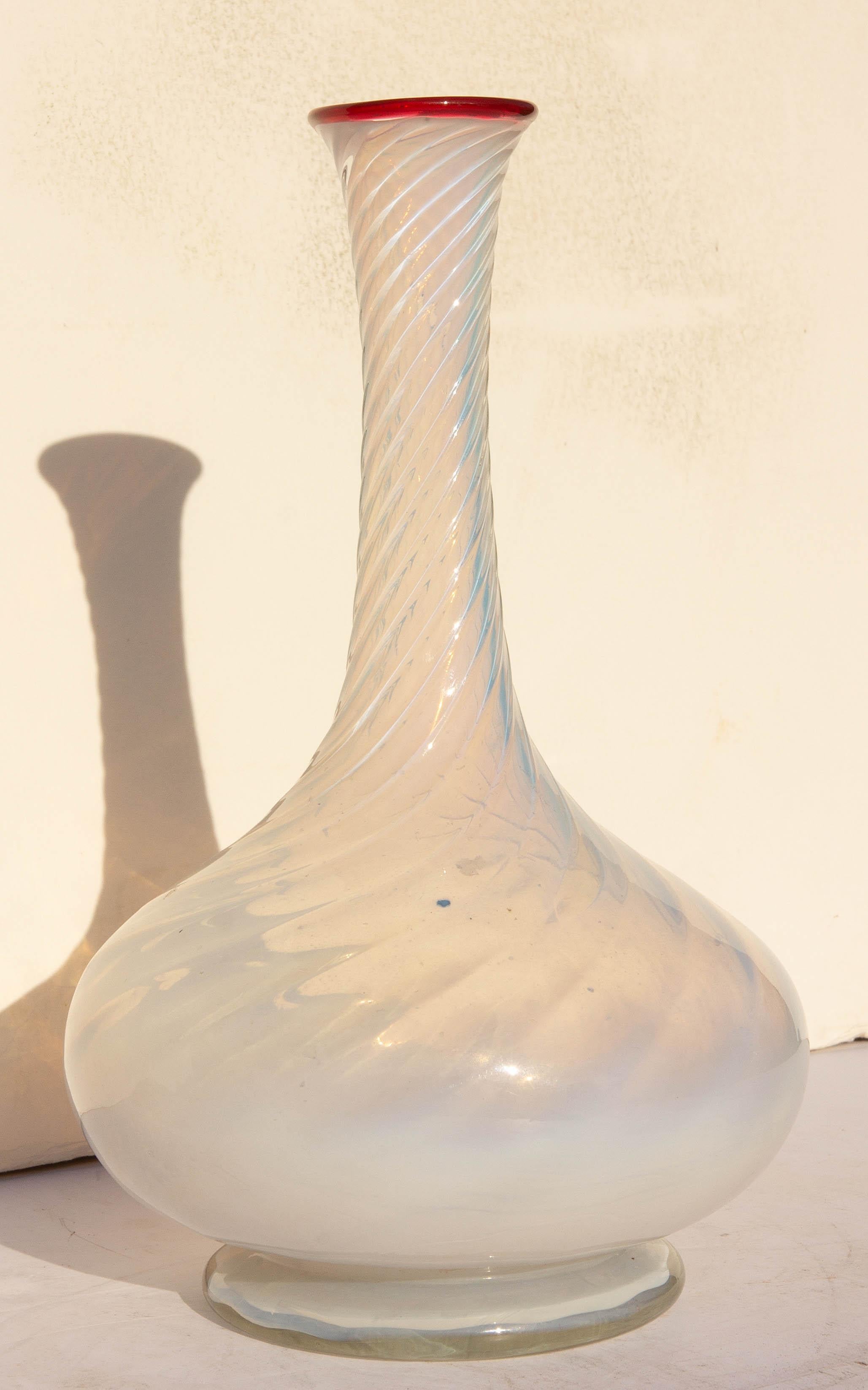 French opaline glass bud vase. Hand blown, 19th century.