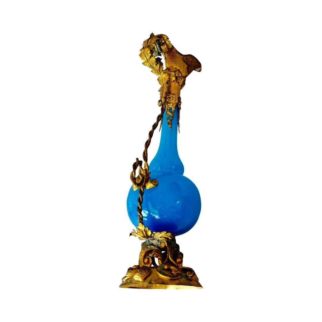 French Opaline Blue Glass Vanity Set with Gilt Bronze, 19th Century In Good Condition For Sale In CANNES, FR