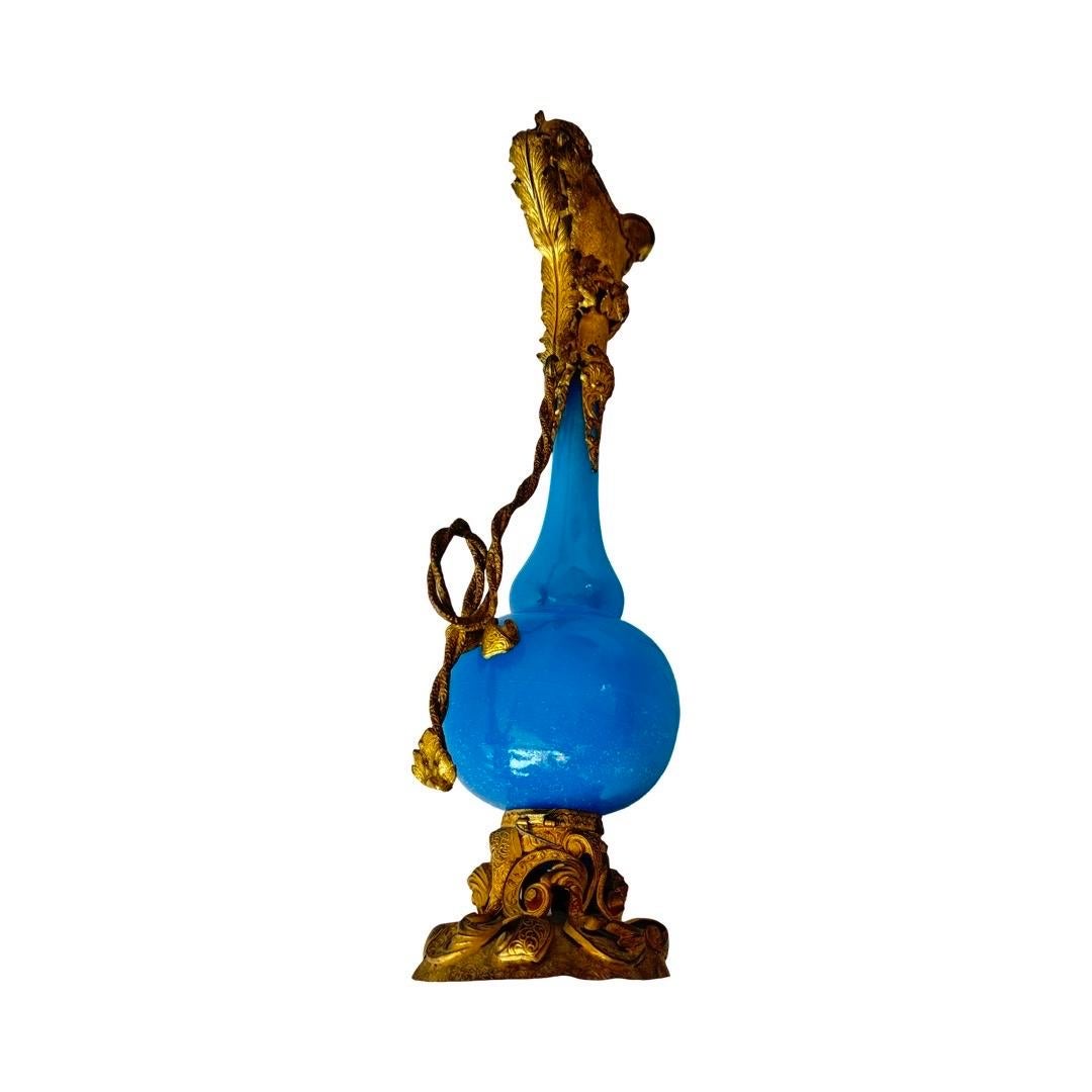 French Opaline Blue Glass Vanity Set with Gilt Bronze, 19th Century For Sale 1