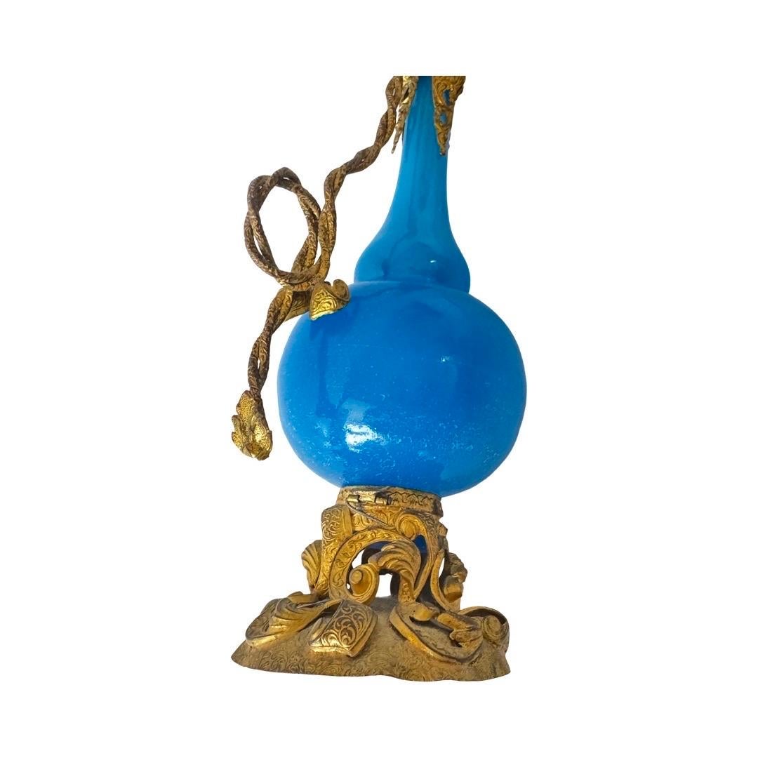 French Opaline Blue Glass Vanity Set with Gilt Bronze, 19th Century For Sale 2