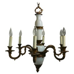 Antique French Opaline Glass and Cast Brass Chandelier