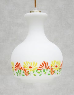 French Opaline Glass Flower Pendant Light, C1970