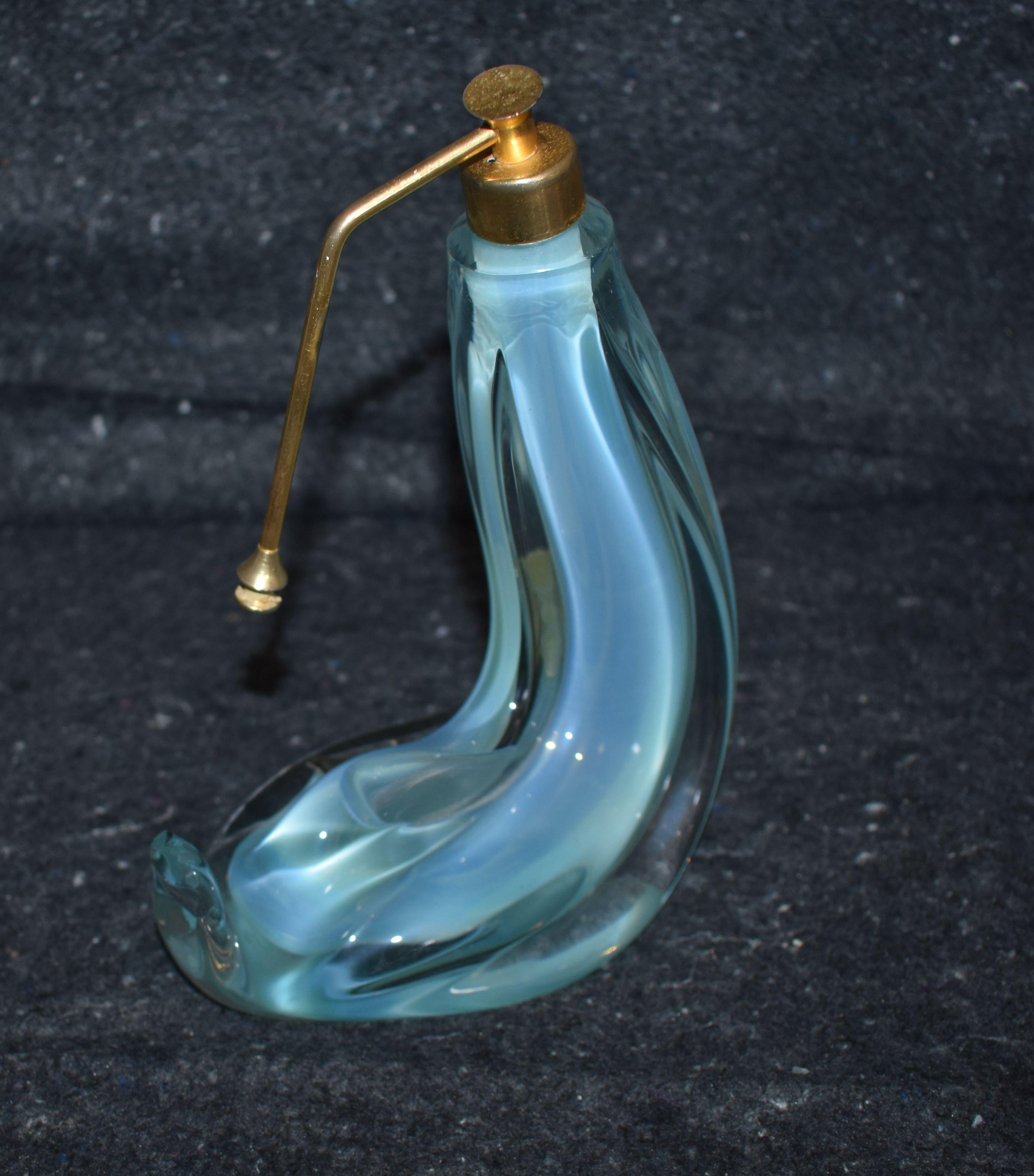 Brass French Opaline Glass Perfume Bottle