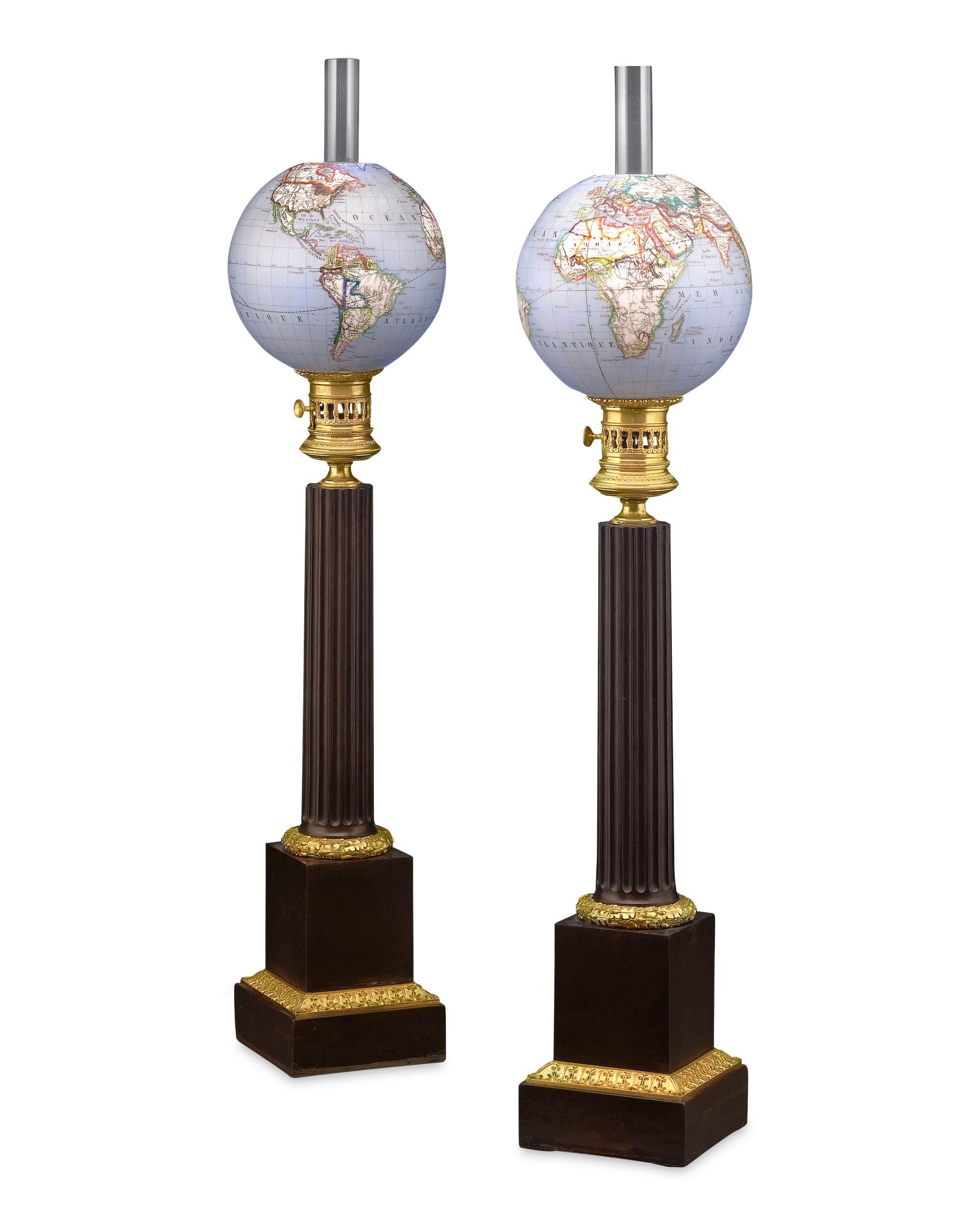 Lampade a olio a globo French Opaline In condizioni ottime a New Orleans, LA