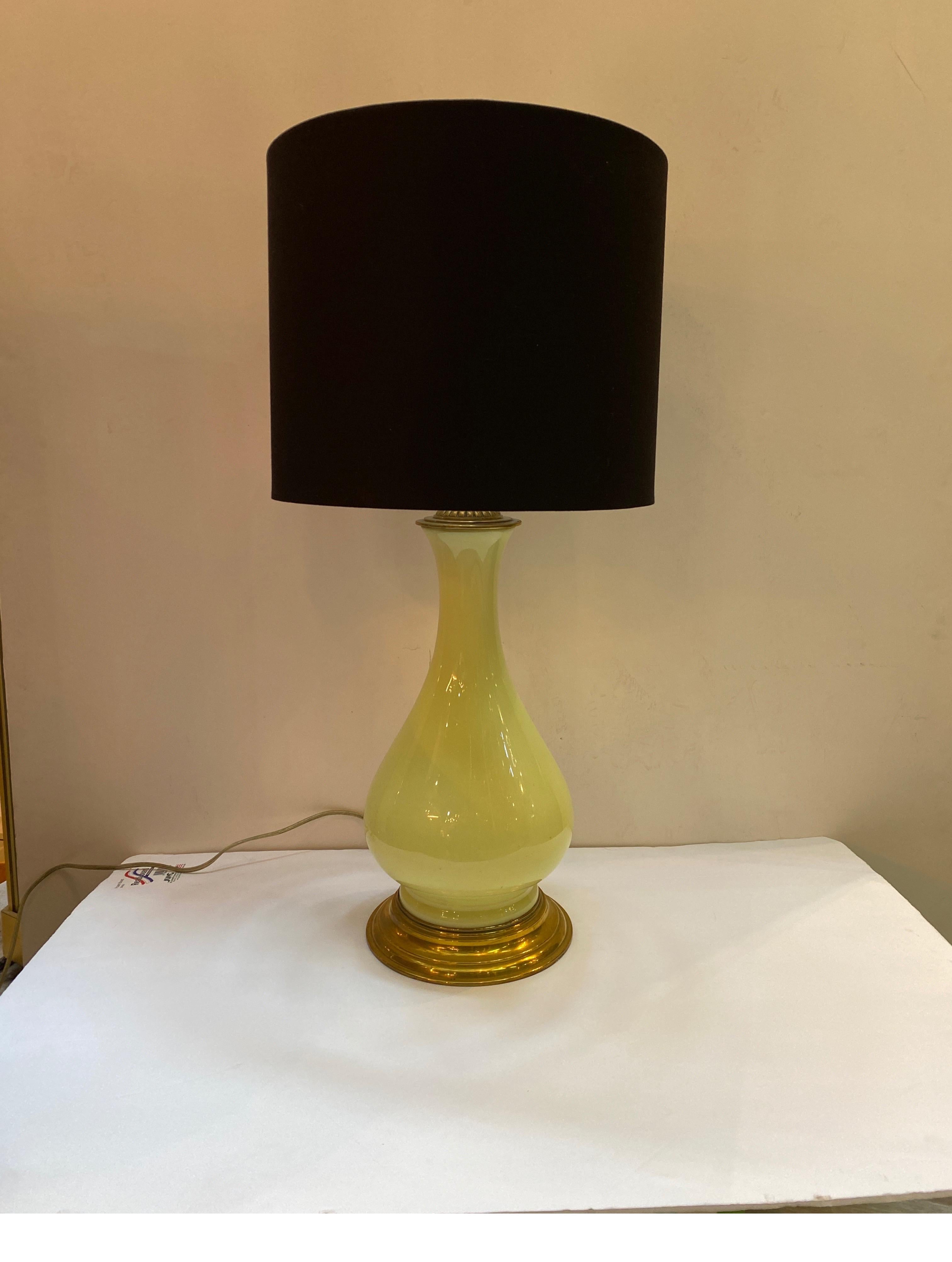 Elegant French Opaline Glass and Brass Lamp, Circa 1950 5