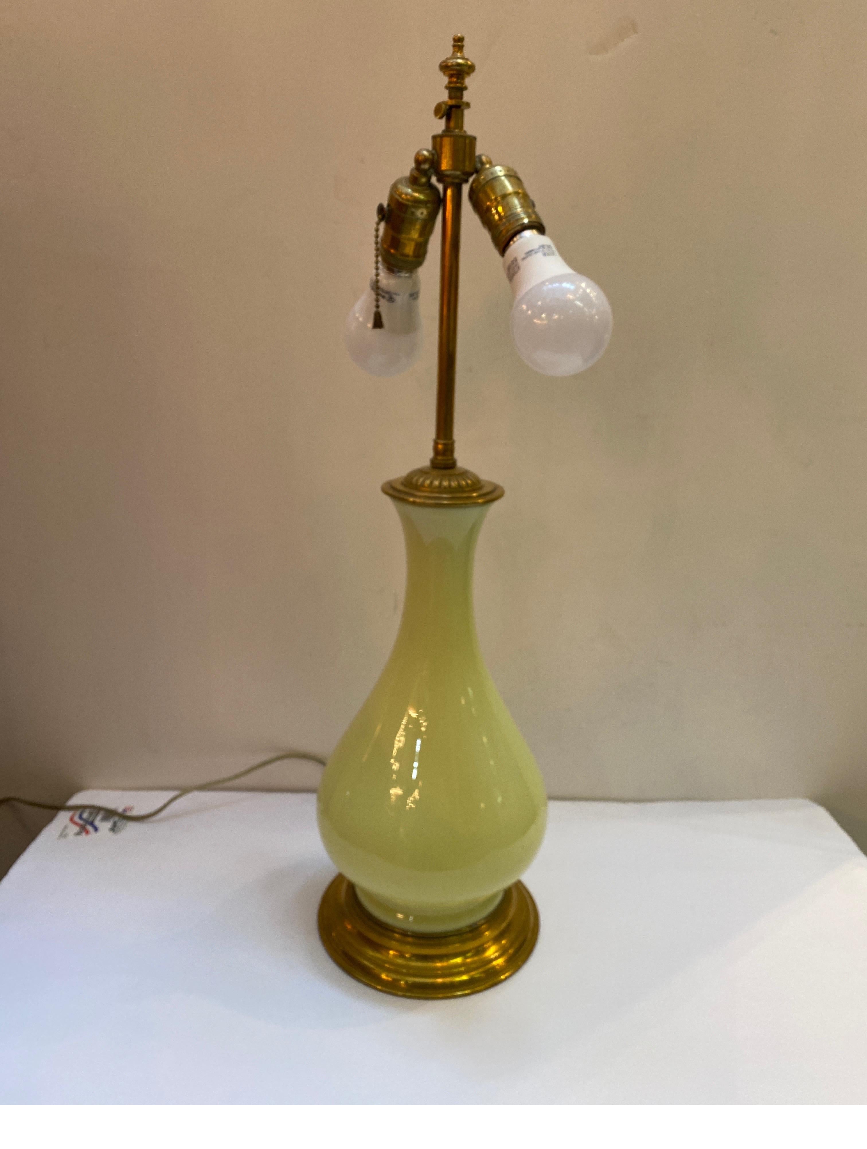 Hollywood Regency Elegant French Opaline Glass and Brass Lamp, Circa 1950