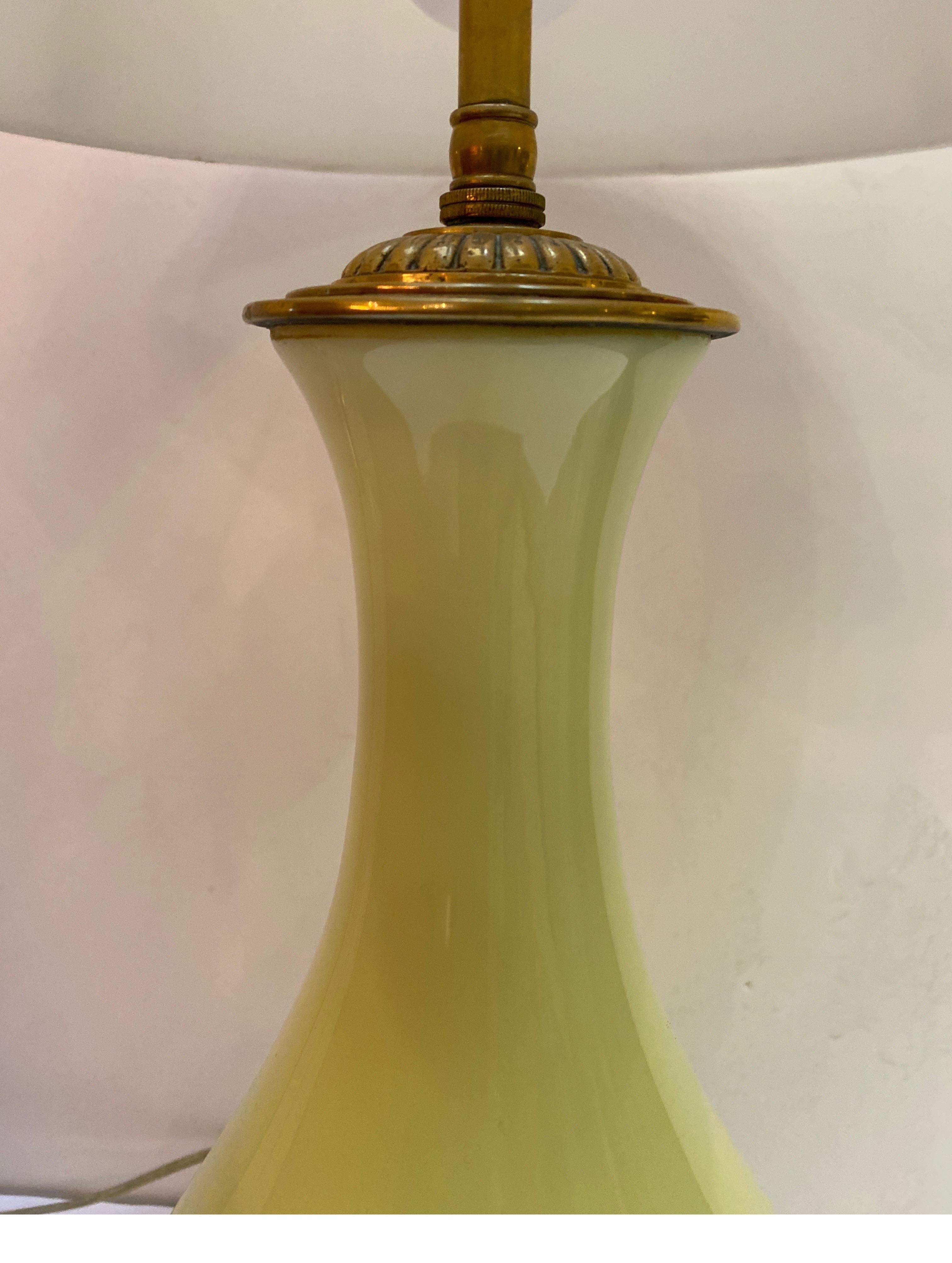 Mid-20th Century Elegant French Opaline Glass and Brass Lamp, Circa 1950