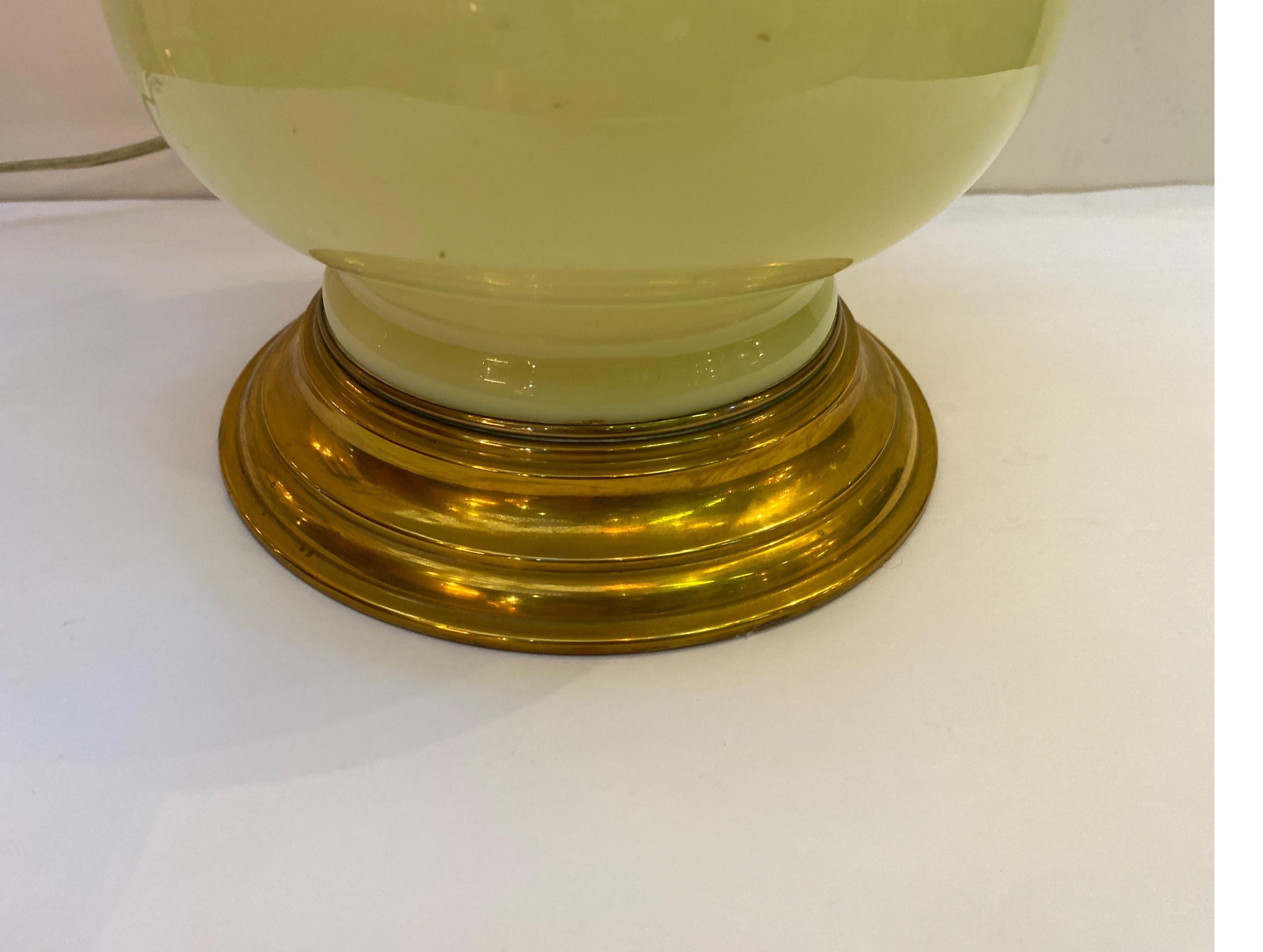 Elegant French Opaline Glass and Brass Lamp, Circa 1950 1