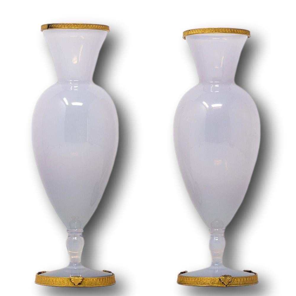 French Opaline & Ormolu Vase Pair In Good Condition For Sale In Newark, England