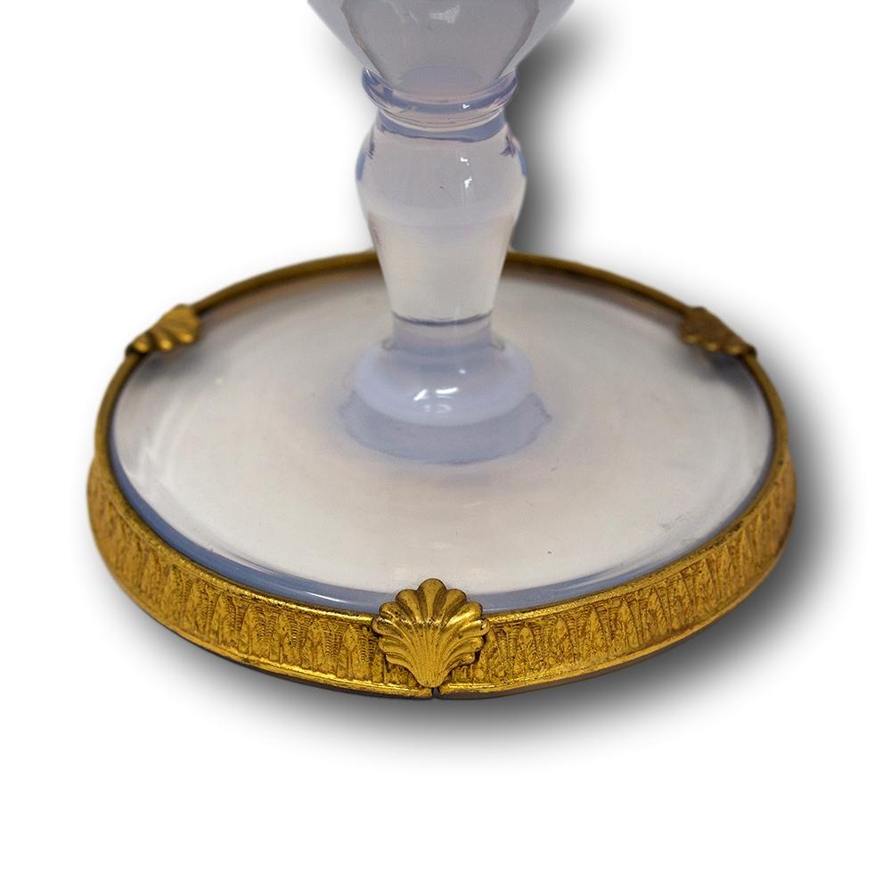 Glass French Opaline & Ormolu Vase Pair For Sale