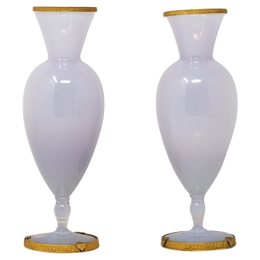 French Opaline & Ormolu Vase Pair For Sale