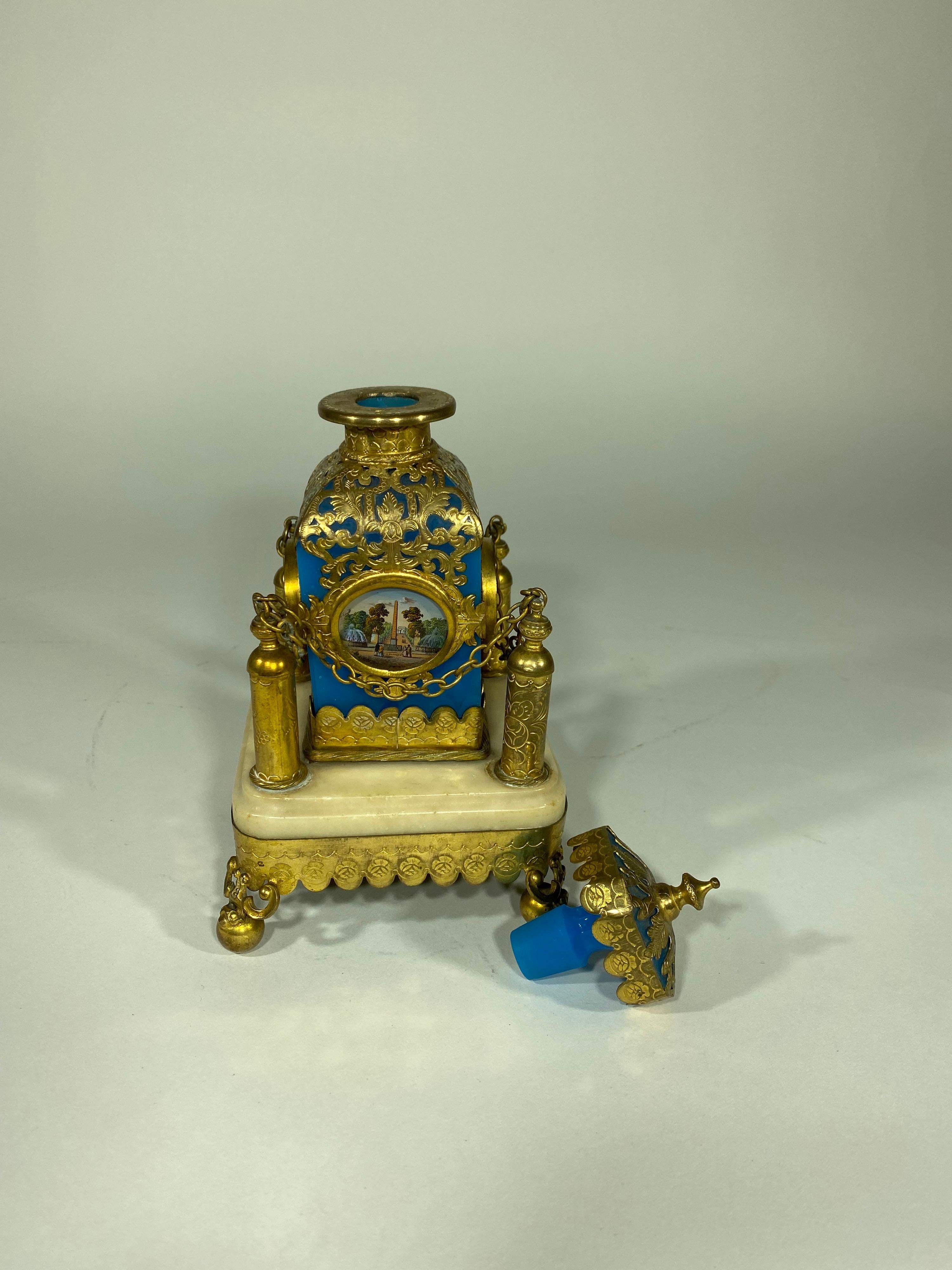 Bronze French Opaline Parfume with Gilt Mounts For Sale