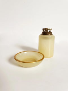 French Opaline Smoking Set with Lighter and Ashtray