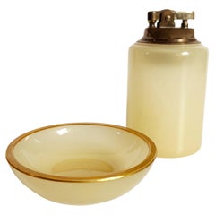 French Opaline Smoking Set with Lighter and Ashtray