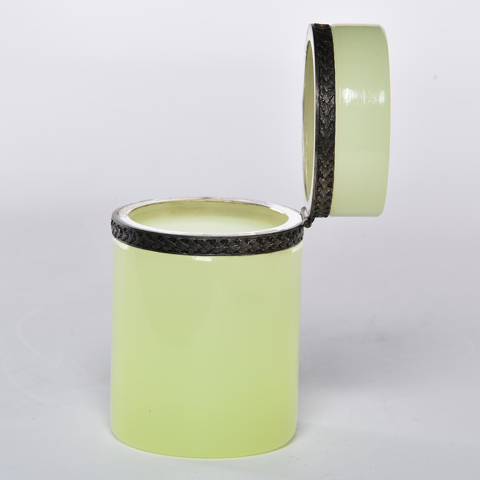 20th Century French Opaline Uranium Glass Cylindrical Hinged Box