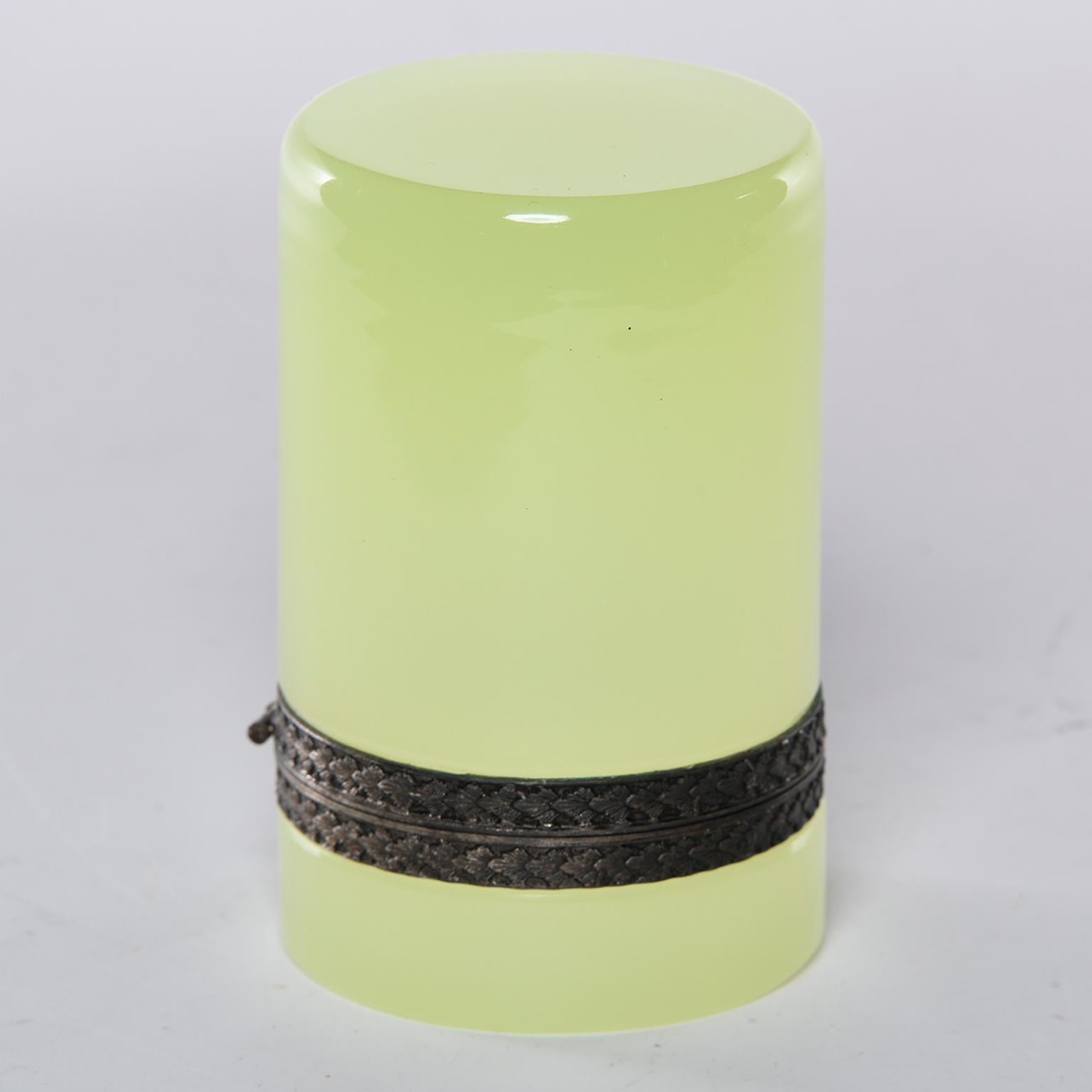 French Opaline Uranium Glass Cylindrical Hinged Box 1