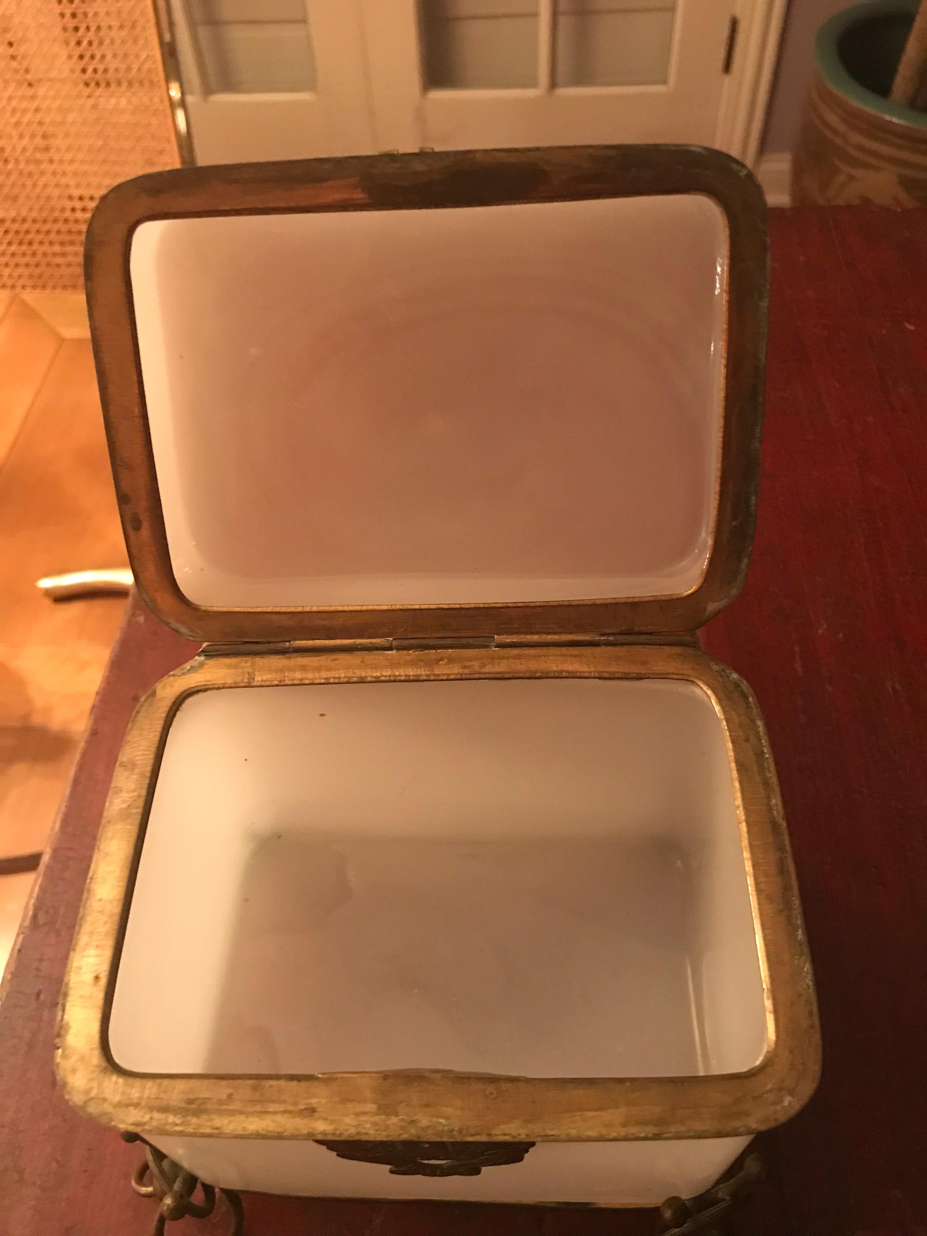 19th Century French Opaline White Casket Box